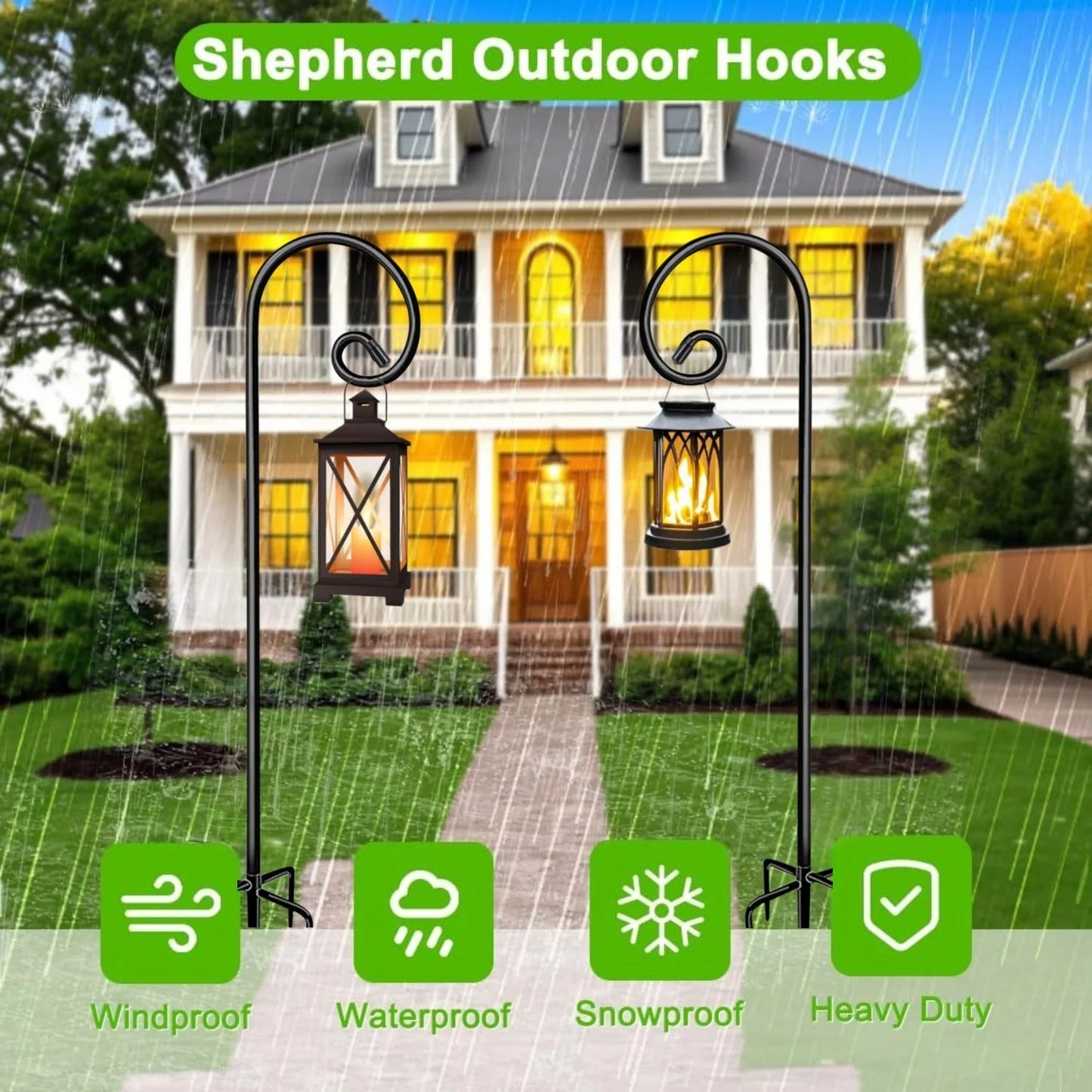 2 Pack 48 Inch Shepherds Hooks for Outdoor, Heavy Duty Bird Feeder Pole with 5 Prong Base, Adjustable Shepherds Hook for Hummingbird Feeder, Lanterns, Plants, Wedding Decor