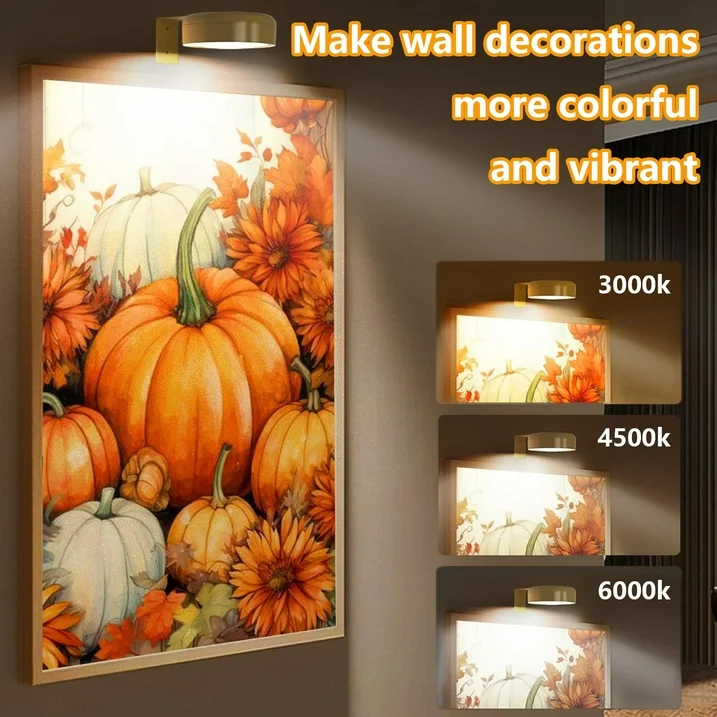 2 Pack Battery Operated Picture Light,3 Modes Picture Lights,Remote Dimmable and Timer,LED Painting Light for Pictures Photo Frame Portrait,6 LED Per Piece,4.72 in,Gold