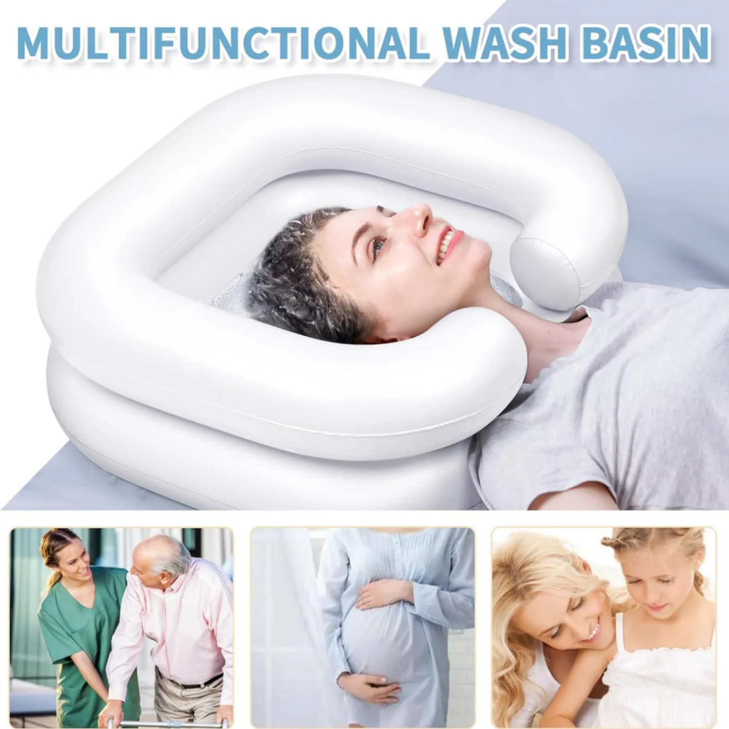 Inflatable Hair Wash Basin,Portable Shampoo Bowl with Hand Pump and Hair Towel Wrap,for Injured,Elderly,Bed-Bound,Handicapped