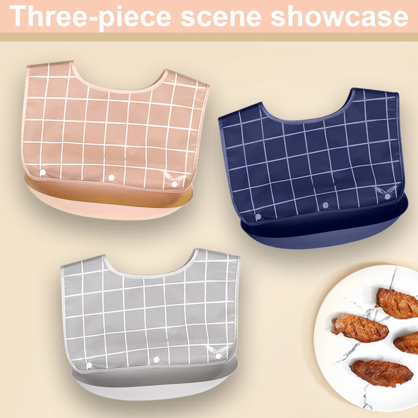 Adult Bibs for Men Women Pack of 3,Reusable Bibs for Elderly Eating with Crumb Catcher,Adjustable and Washable