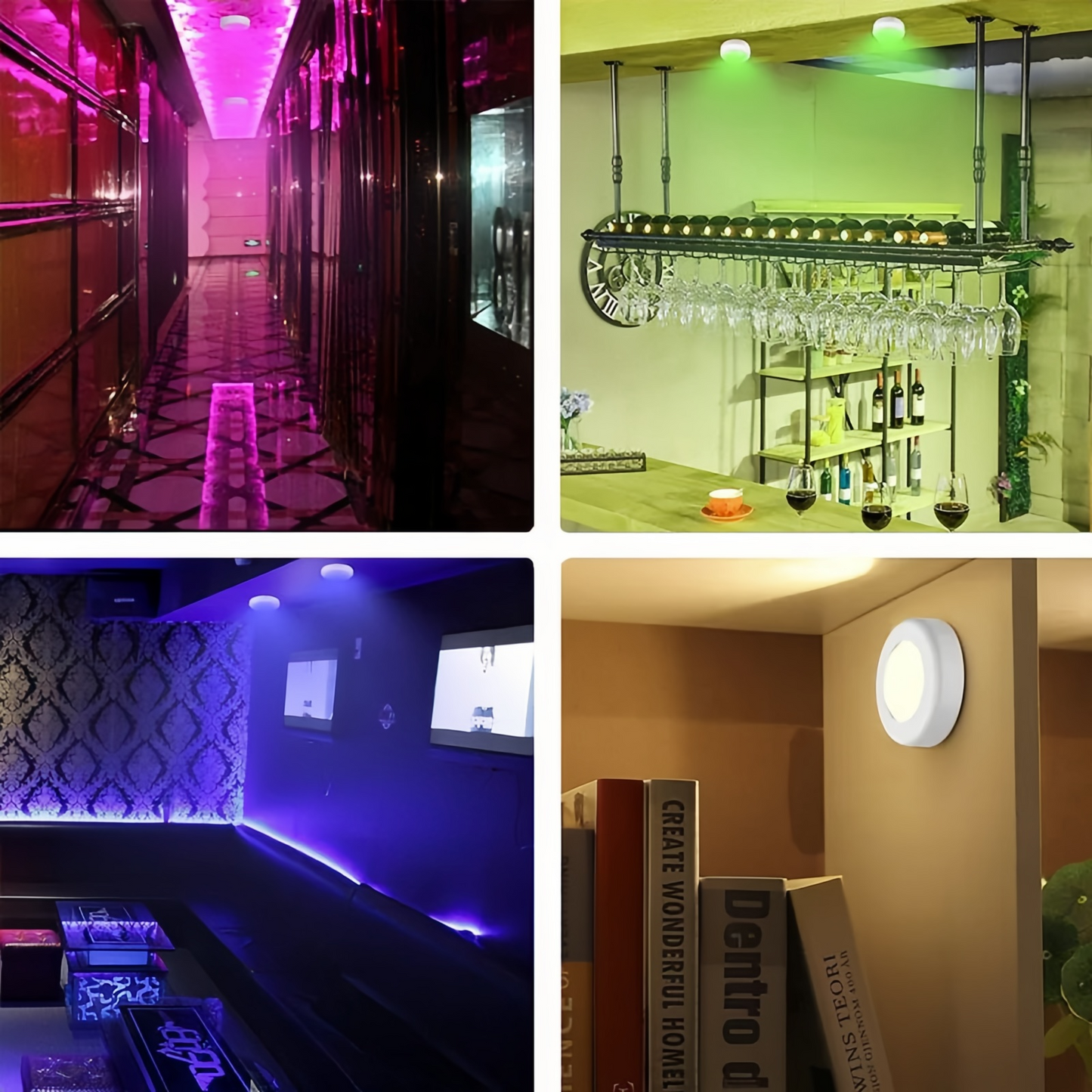 6 Pack Pastable Puck Lights,4 Dynamic Lighting 13 Colors LED Puck Lights,Remote Puck Lights,Under Cabinet Lights Puck Adjustable Brightness for Kitchen,1 LED Per Piece,2.44 in