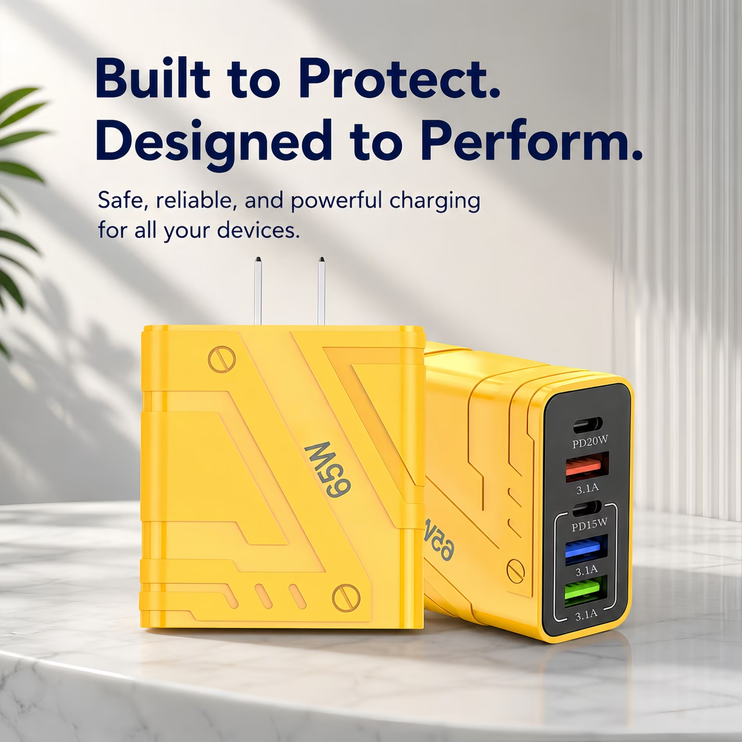 QINIUXO USB C Charger Block, 2 Pcs USB C Adapter, 5-Port Wall Charger, Fast Charging Block, Type C Brick Chargers for Various Types of Mobile Phones, Yellow