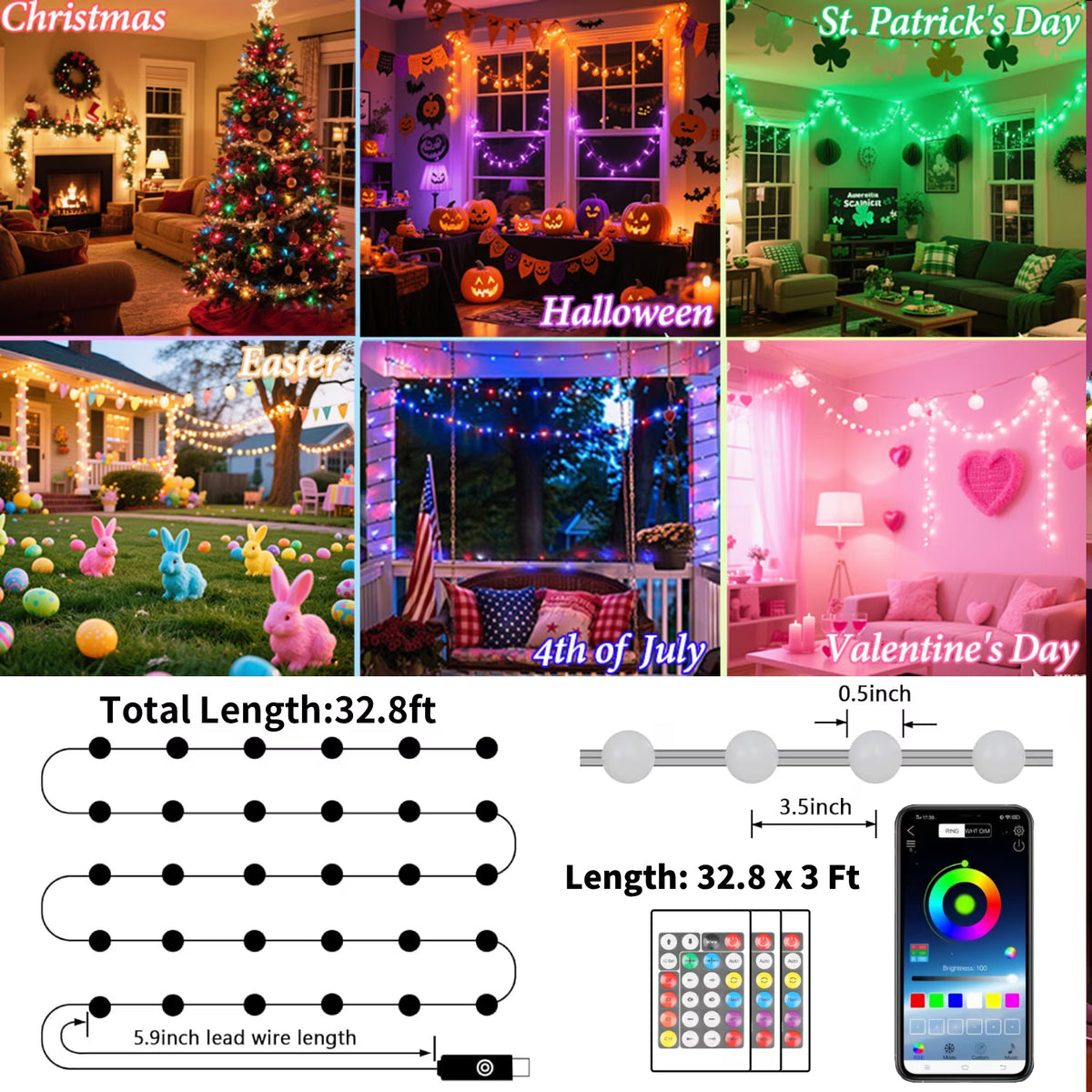 3 Pack 300 LED Fairy Lights with Remote and APP Control, 98.4 Ft USB Twinkle Lights with Timer, Multiple Modes, Waterproof Fairy String Lights for Indoor and Outdoor Decor