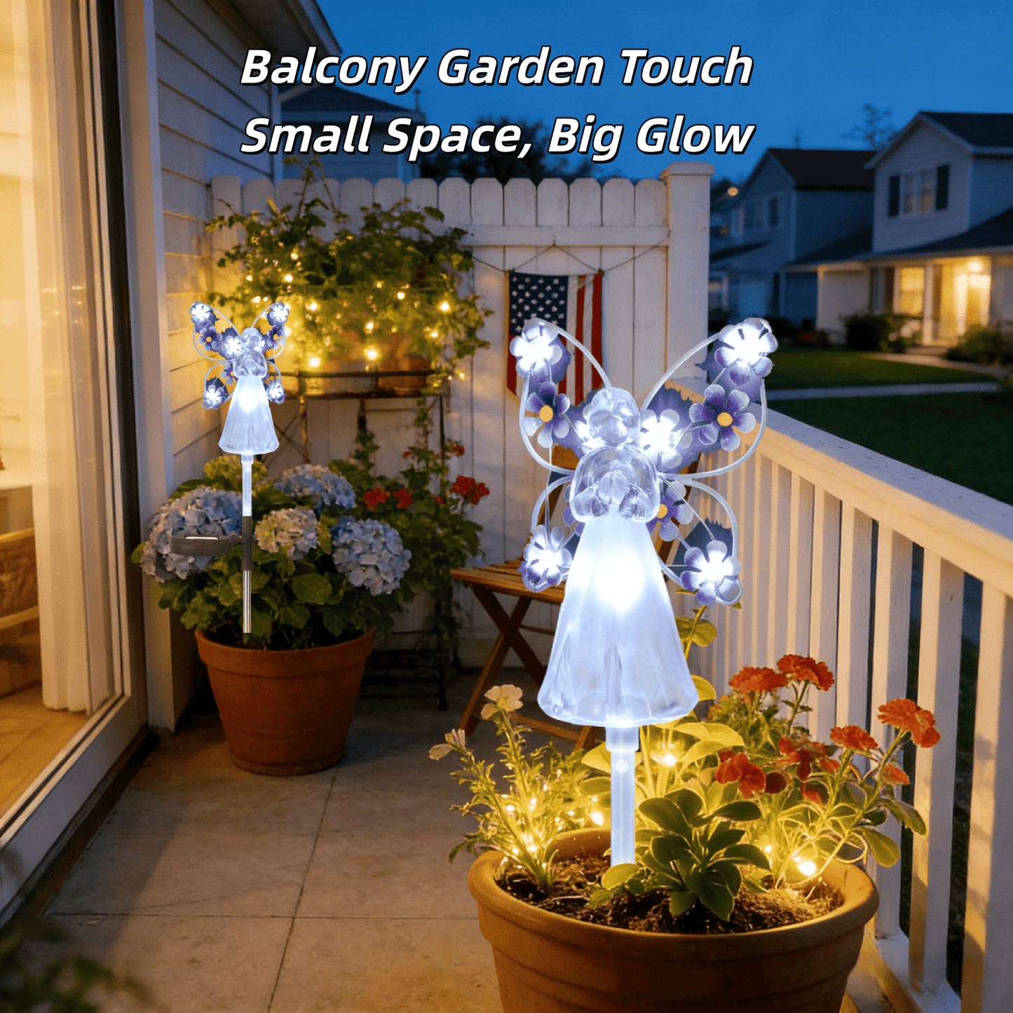 2 Pack Solar Lights Outdoor, Solar Angel Statue, Waterproof Solar Garden Lights, Pathway Lights with 14 Purple LEDs, Grave Decorations for Cemetery, Garden Statue