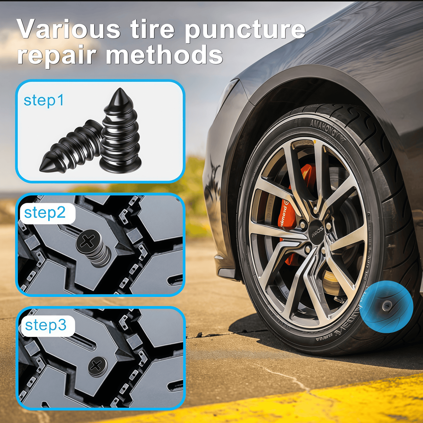 100 Pcs Tire Repair Rubber Nail Kit, Spiral Rubber Tire Plugs, Vacuum Tire Repair Kit with Screwdriver, Tire Plug Kit Fast Self-Service Tool for Car, Truck, Motorcycle, Tractor Tire Puncture Repair