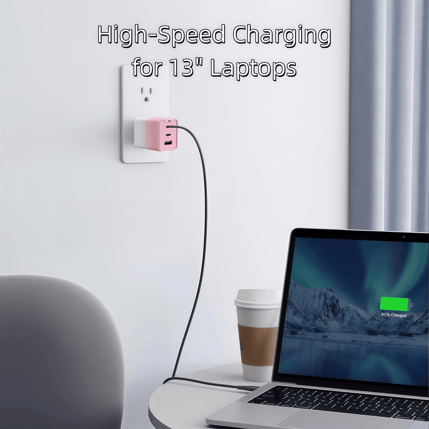2Pack 20W USB C Wall Charger Block, 3-Port Fast Charging Type C Charger (2 USB-C + 1 USB-A), Compact Travel Phone Charger Compatible with Various Types of Mobile Phones (Purple & Pink)
