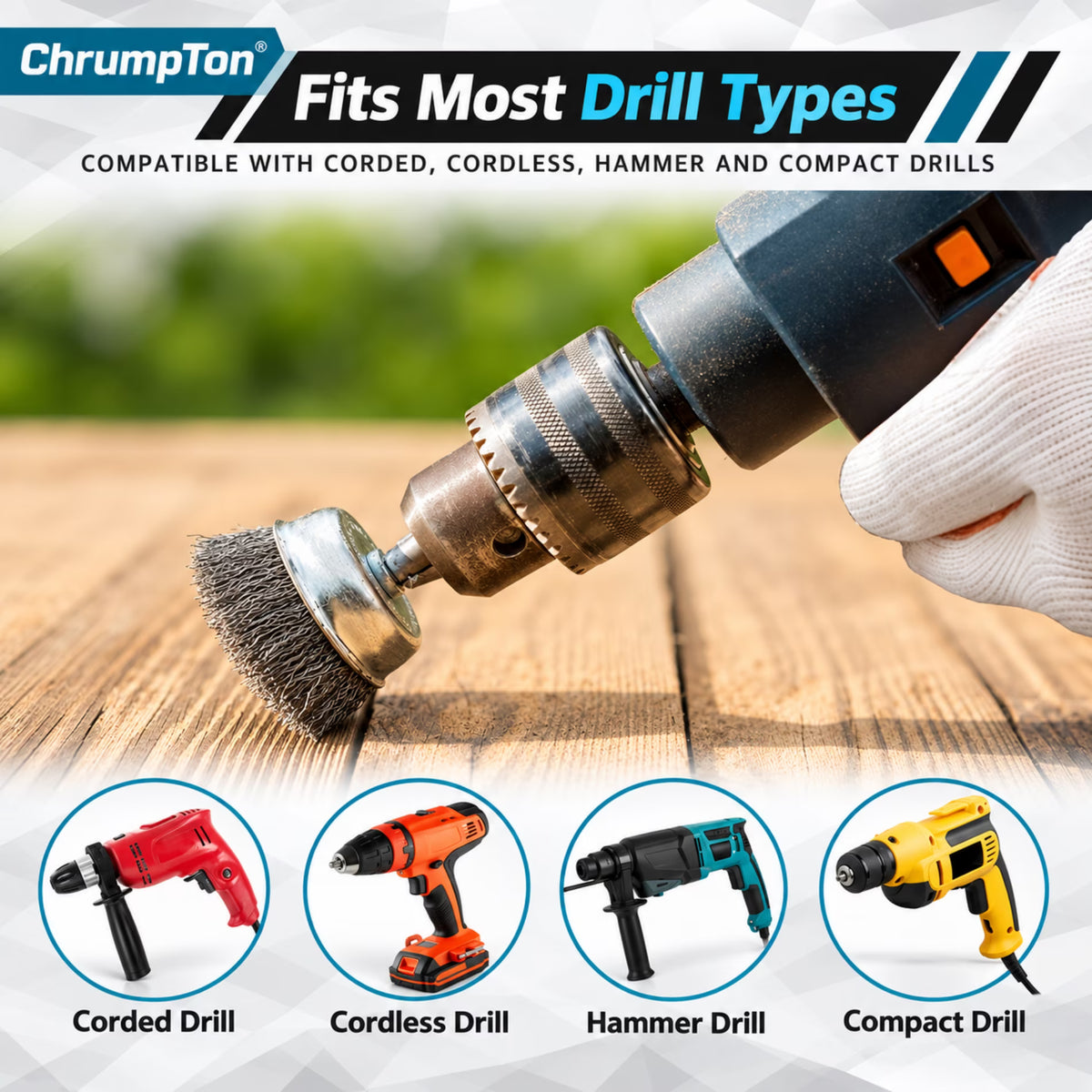 ChrumpTon 26 Pcs Wire Brush for Drill,Wire Wheel for Drill 1/4 inch Hex Shank & 0.11 inch Round Shank,Wire Cup Brush Drill Attachment for Rust Removal,Corrosion and Scrub Surfaces