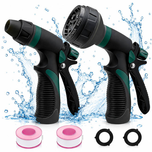 2 Pack Garden Hose Nozzle, Heavy Duty Water Hose Nozzle with 8 Spray Patterns, High Pressure Hose Sprayer with Flow Control for Flowers, Lawn, Car Wash and Pet Bath