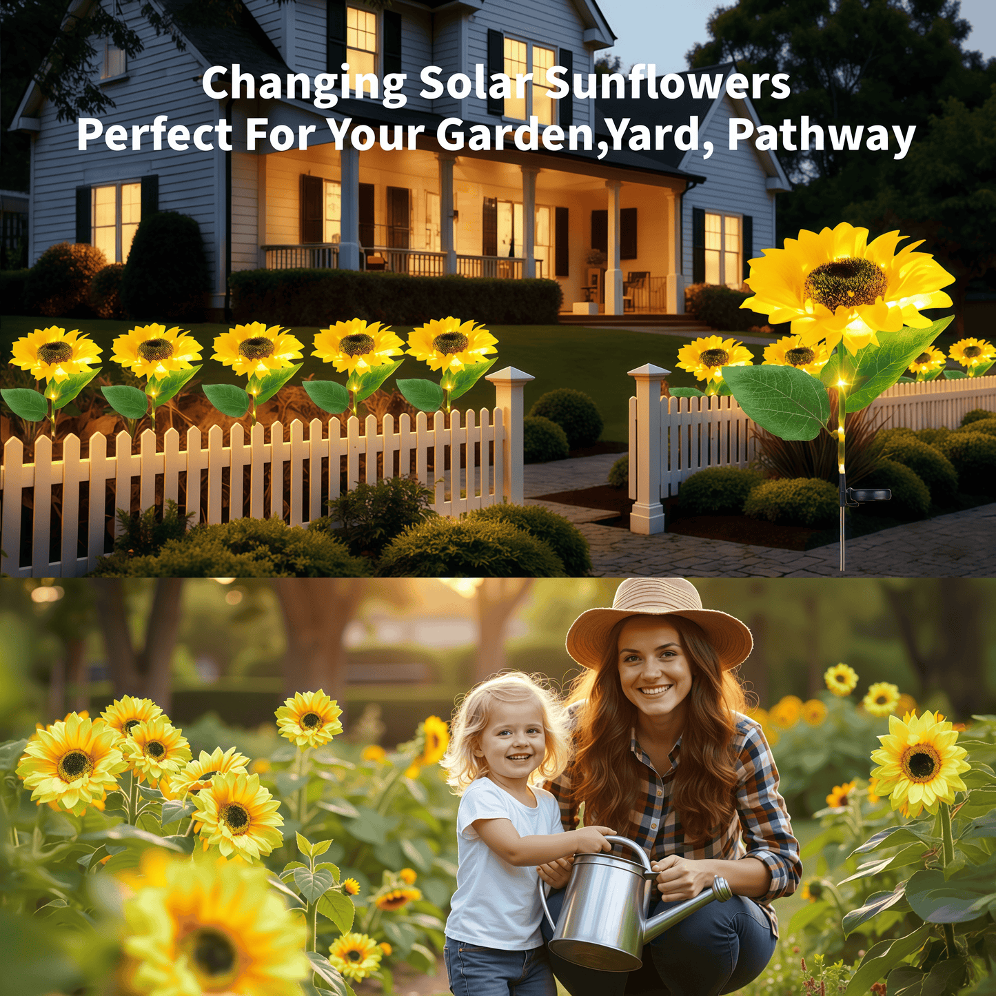 4 Pack Solar Garden Lights, Solar Sunflower Lights Outdoor Waterproof with Auto On/Off, Solar Lights for Patio Lawn Outdoor Decor, Yellow