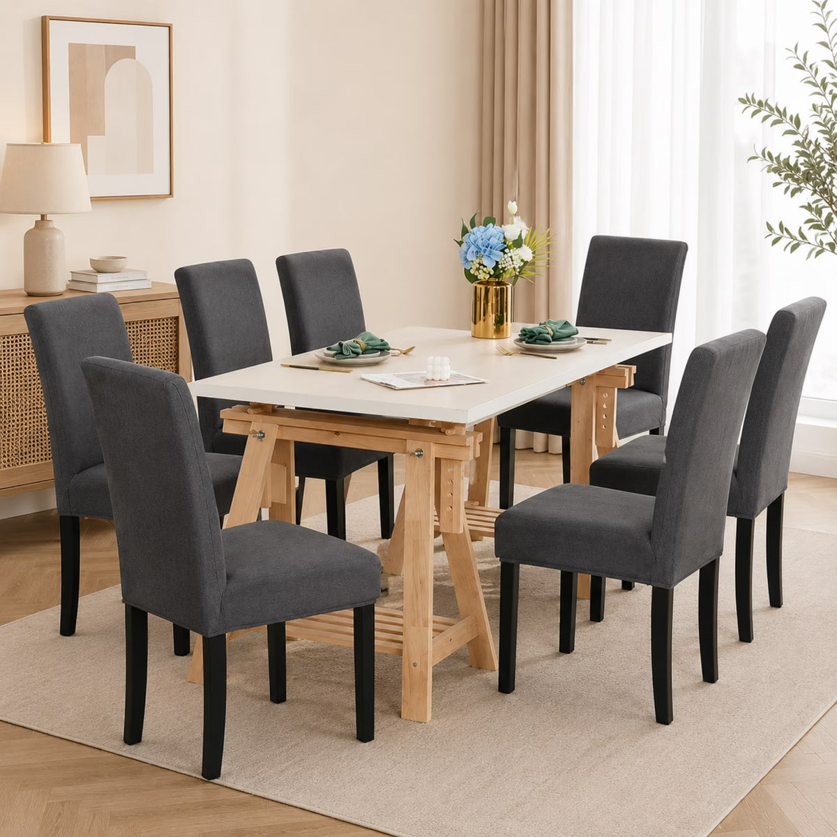 ChrumpTon Chair Covers for Dining Chairs Set of 4, Stretch Dining Chair Slipcovers, Removable Washable Chair Covers with Elastic Fit, Chair Protectors for Dining Room, Kitchen, Hotel, Dark Gray