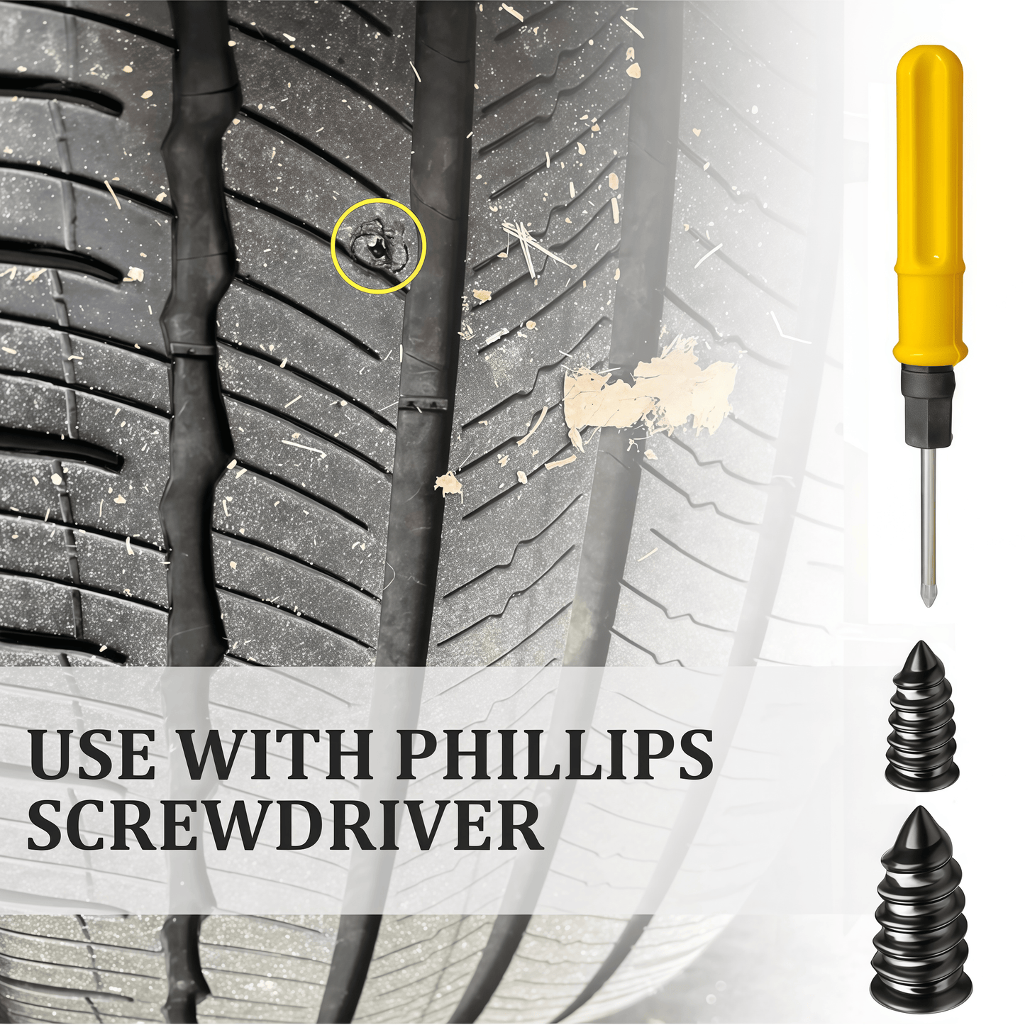 100 Pcs Tire Repair Rubber Nail Kit, Spiral Rubber Tire Plugs, Vacuum Tire Repair Kit with Screwdriver, Tire Plug Kit Fast Self-Service Tool for Car, Truck, Motorcycle, Tractor Tire Puncture Repair