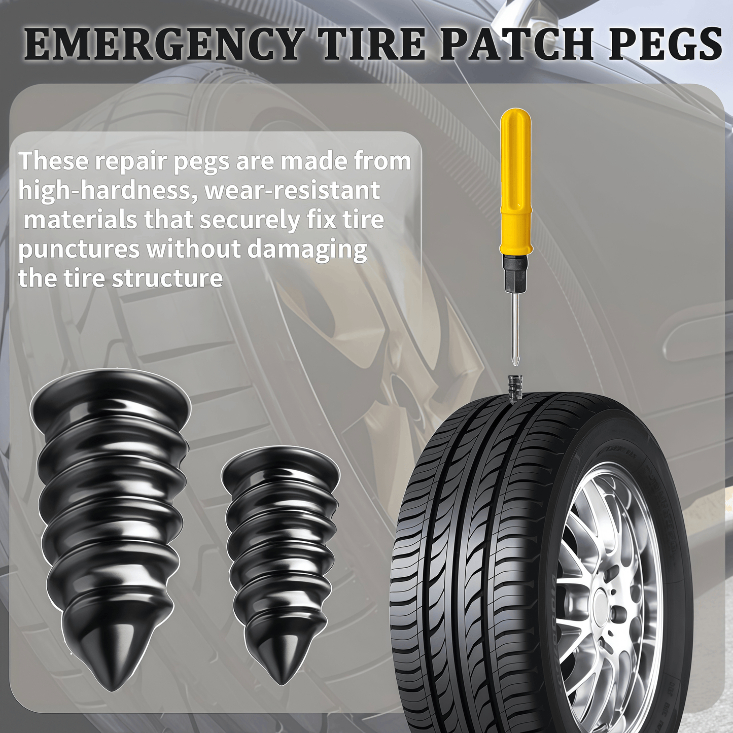100 Pcs Tire Repair Rubber Nail Kit, Spiral Rubber Tire Plugs, Vacuum Tire Repair Kit with Screwdriver, Tire Plug Kit Fast Self-Service Tool for Car, Truck, Motorcycle, Tractor Tire Puncture Repair