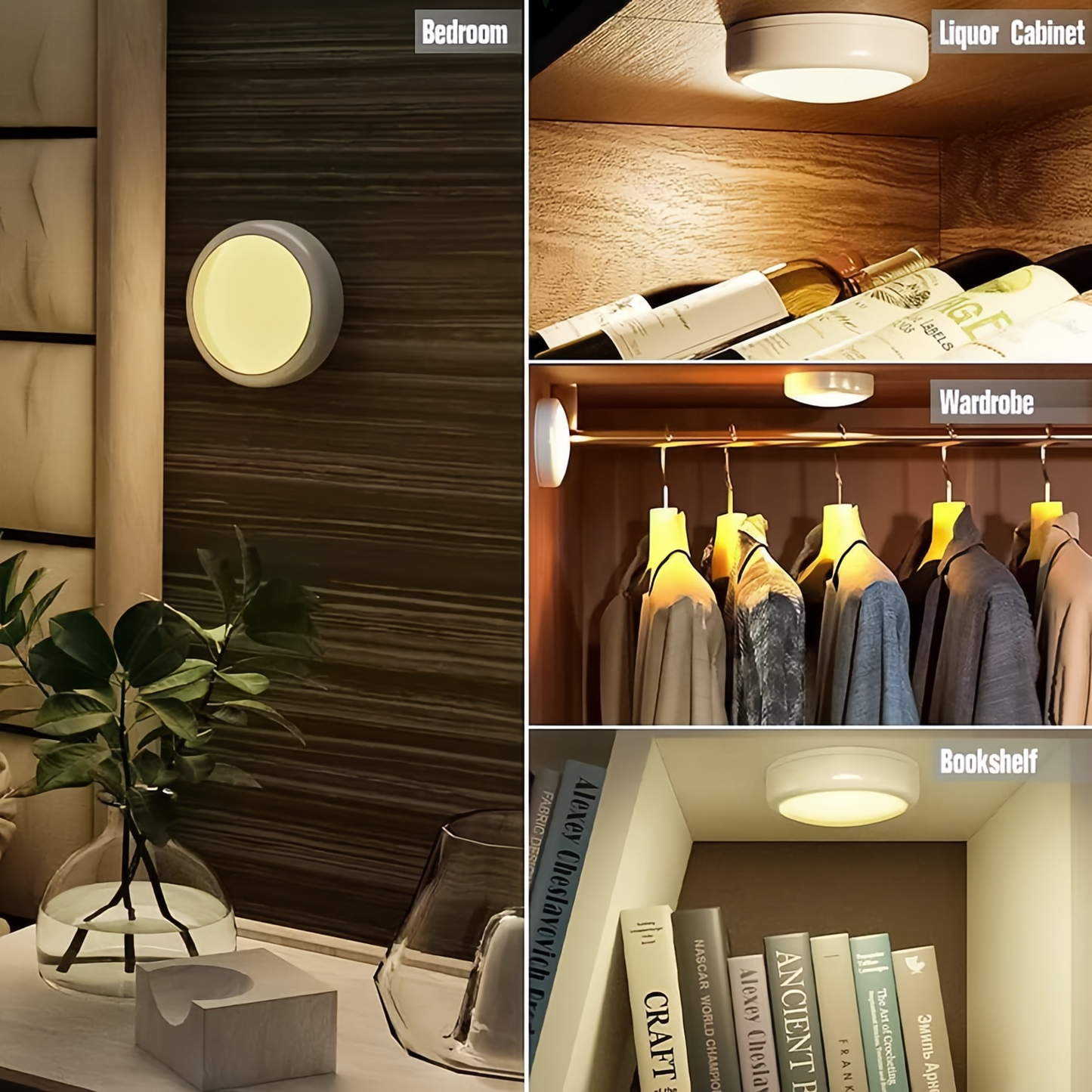 6 Pack Pastable Puck Lights,4 Dynamic Lighting 13 Colors LED Puck Lights,Remote Puck Lights,Under Cabinet Lights Puck Adjustable Brightness for Kitchen,1 LED Per Piece,2.44 in