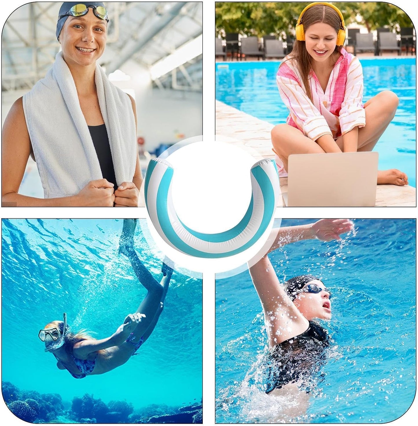 2 Pack Pool Noodles, Curved Inflatable Pool Noodle, Striped Inflatable Pool Floats, Pool Floats Adult for Swimming Pool, Lake, Beach, 29.5 in, Blue and Pink