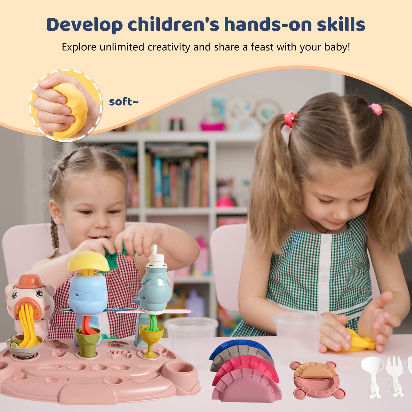 Playdough Sets,3 In 1 Noodle Maker Play Clay Sets 39 Pcs,Contains 12-pack of Dough,Multifunctional Noodle Machine Toy for Kids Ages 4-8,Birthday or Christmas Gifts