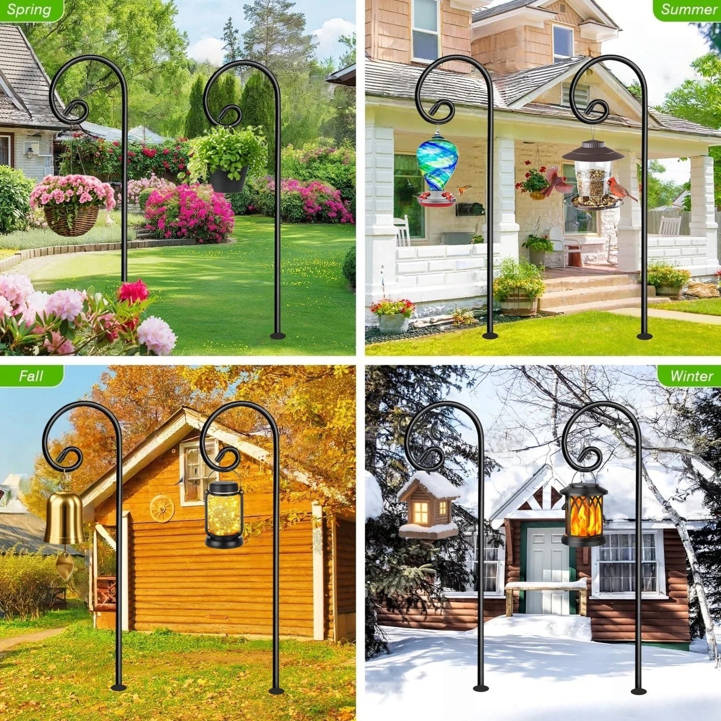 2 Pack 48 Inch Shepherds Hooks for Outdoor, Heavy Duty Bird Feeder Pole with 5 Prong Base, Adjustable Shepherds Hook for Hummingbird Feeder, Lanterns, Plants, Wedding Decor