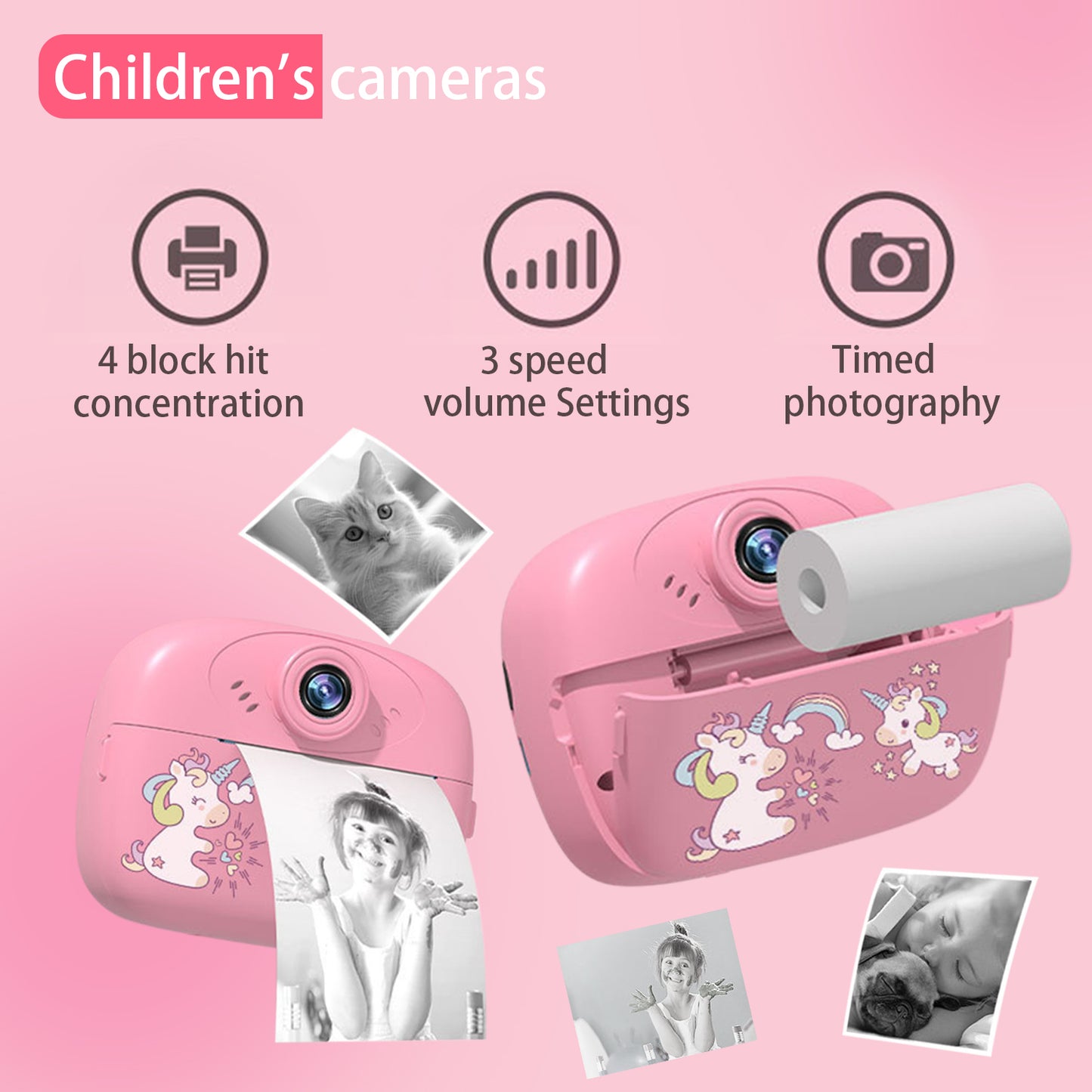 QINIUXO Instant Print Camera,HD Digital Camera,Pink Camera,Christmas Gift