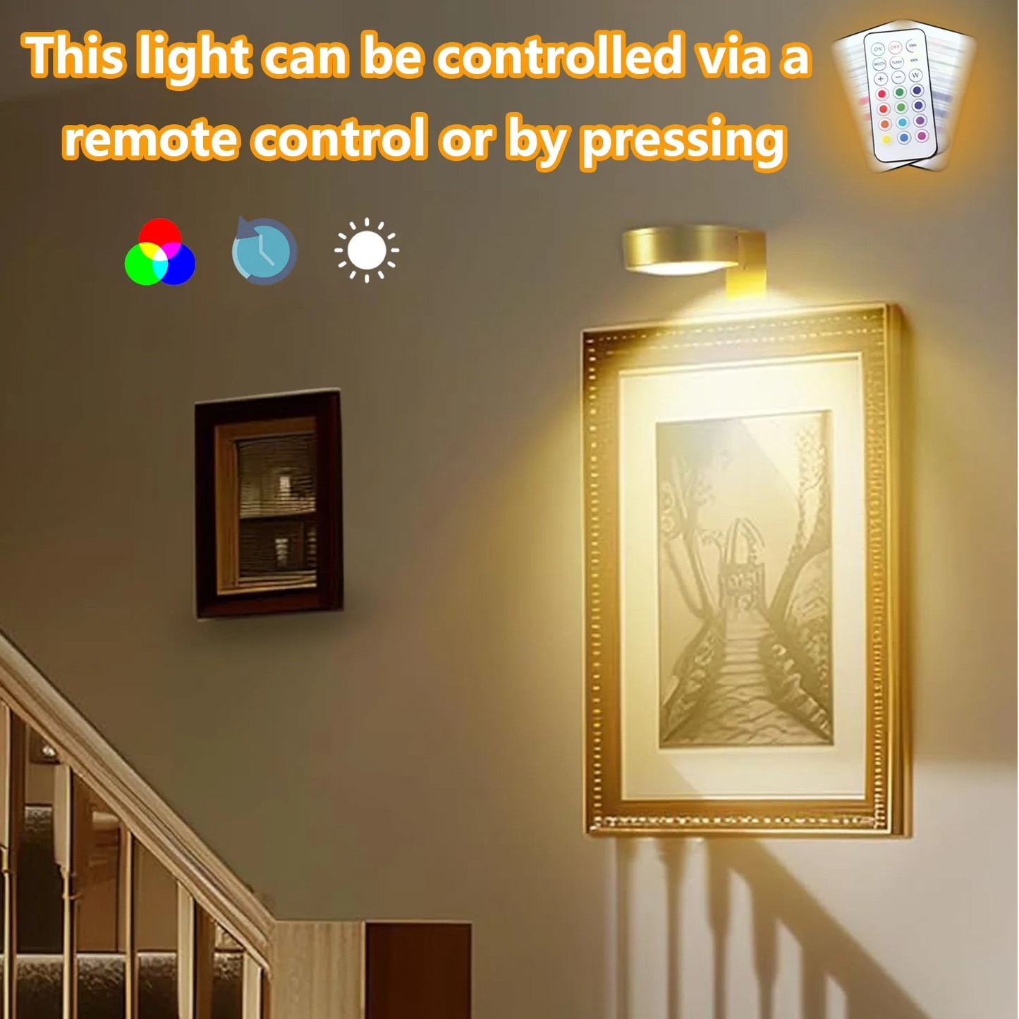 2 Pack Battery Operated Picture Light,3 Modes Picture Lights,Remote Dimmable and Timer,LED Painting Light for Pictures Photo Frame Portrait,6 LED Per Piece,4.72 in,Gold