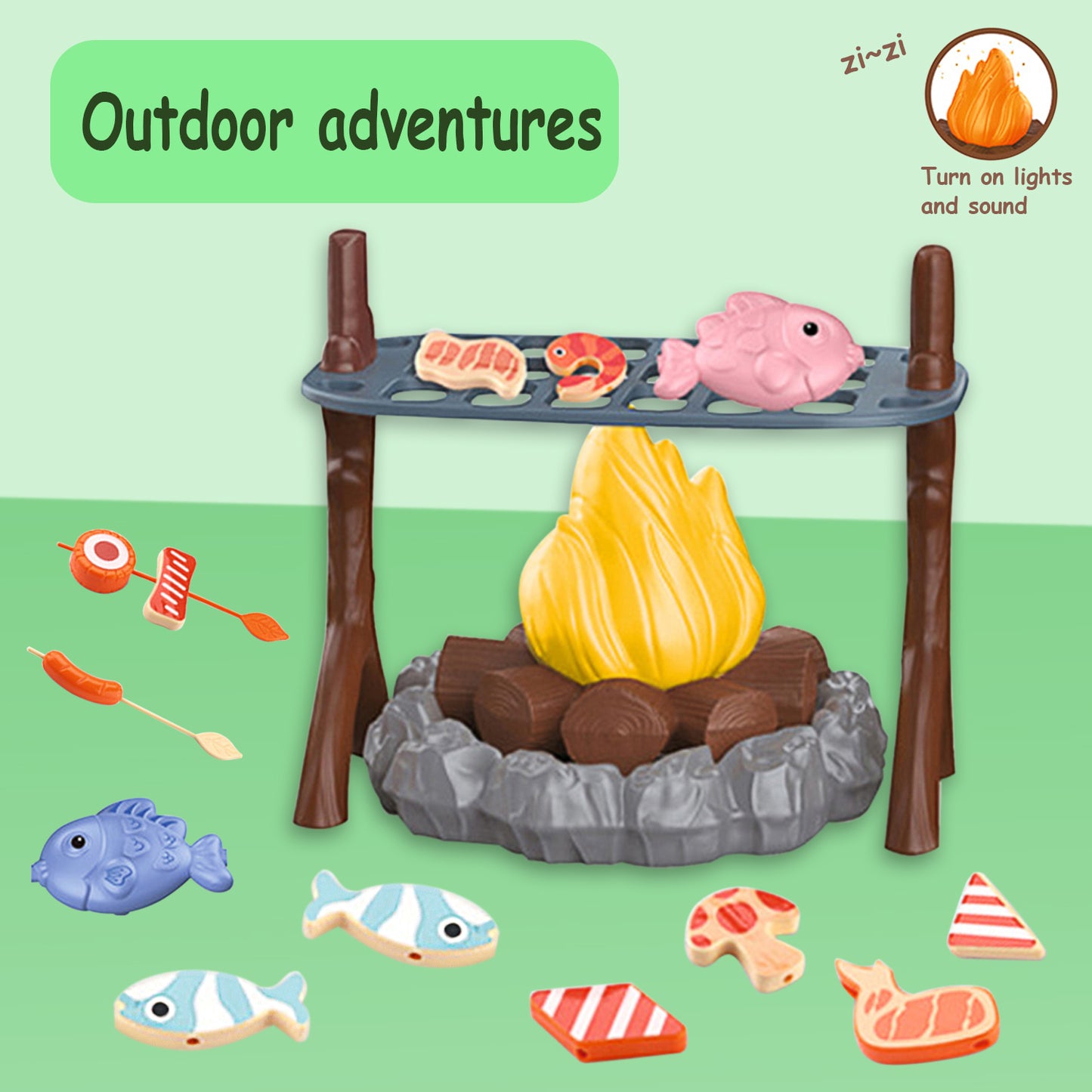 Pretend Campfire Play Set,Toy Campfire for Kids Ages 3+,Pretend to Barbecue with Cooking Toys,Fake Campfire with Lights and Sounds