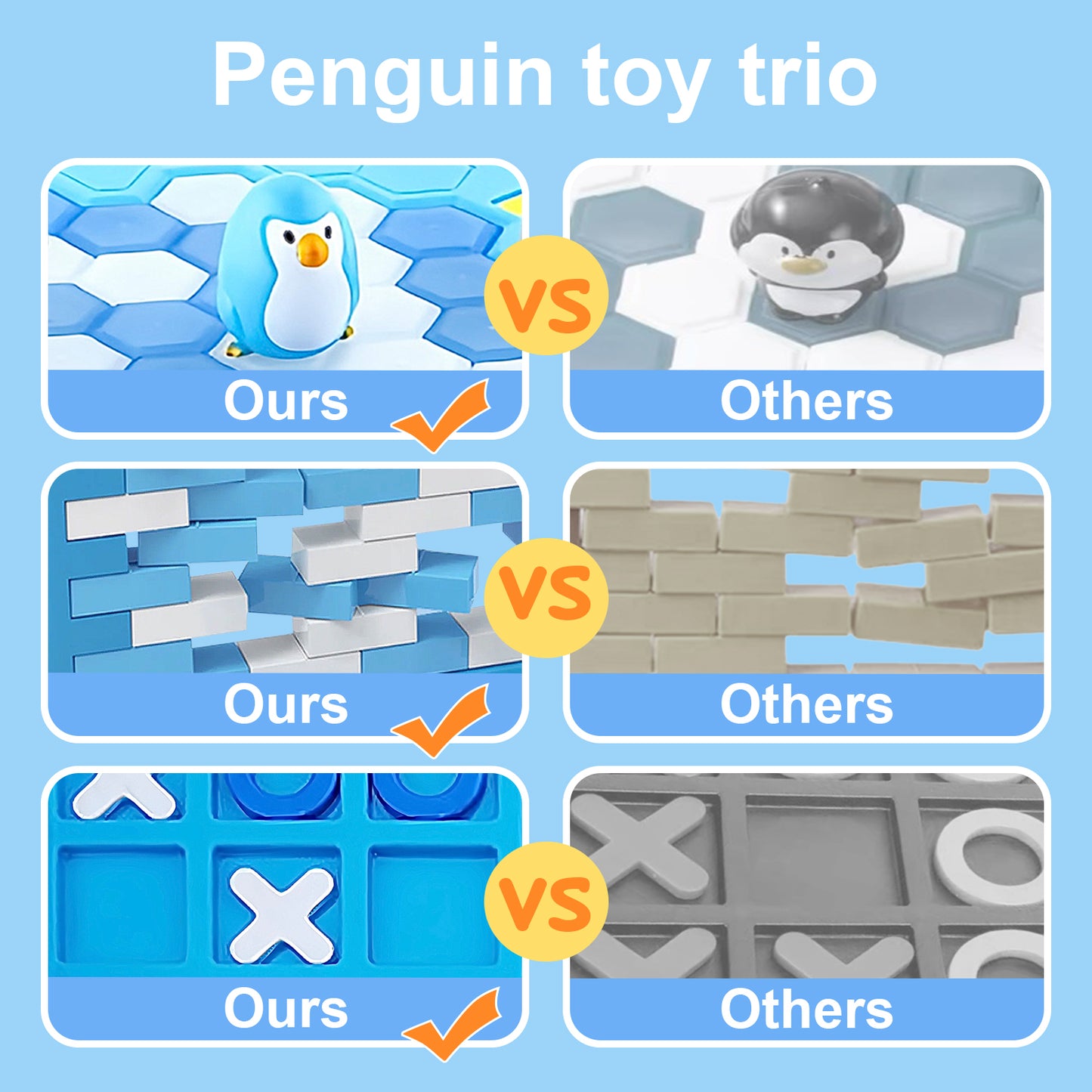 Trapped Penguin Board Game,Penguin Ice Break Toy with Mini Penguin Brick Wall Game and Tic Tac Toe,Thin Ice Game Set for Kids and Adults