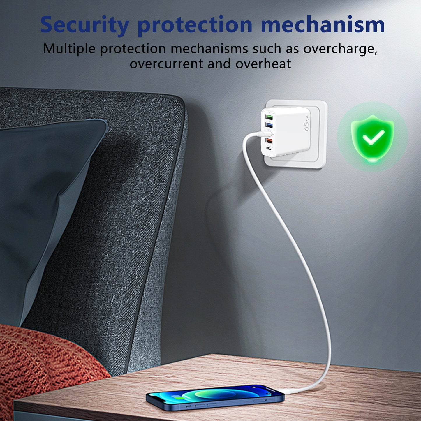 USB C Wall Charger,65W Fast Charger 2 Pcs,6 Port Power Adapter,Suitable for Multi-model Mobile Phones,Tablets,Computers