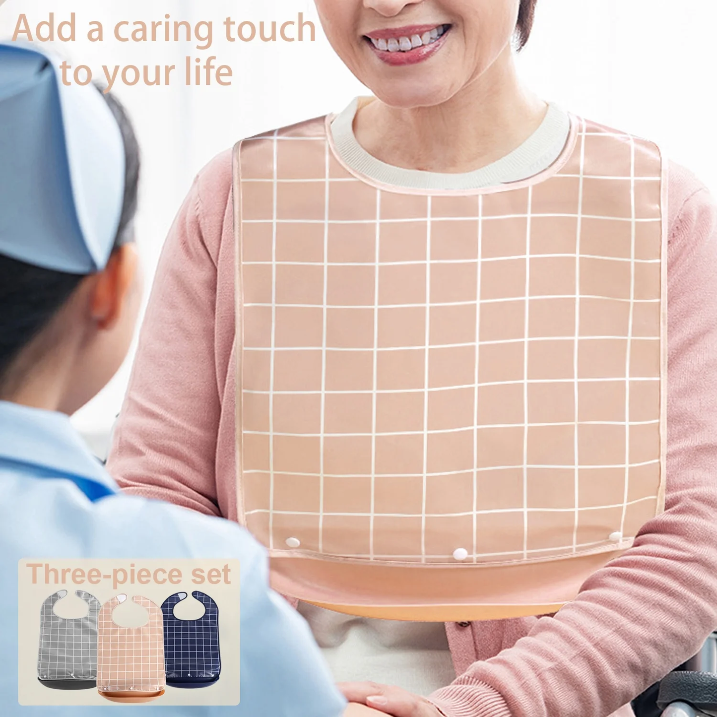 Adult Bibs for Men Women Pack of 3,Reusable Bibs for Elderly Eating with Crumb Catcher,Adjustable and Washable