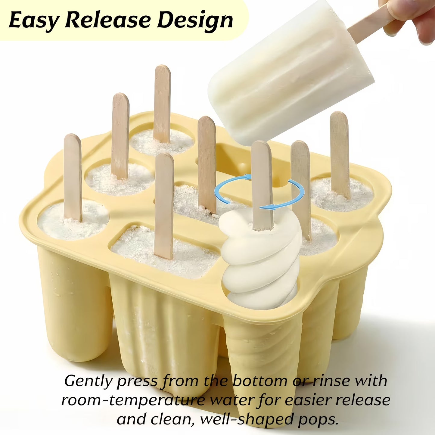ChrumpTon Silicone Ice Pop Mold Set with 50 Sticks, 50 Bags & Brush, BPA Free Easy Release Ice Cream Molds for Homemade Treats, Yellow