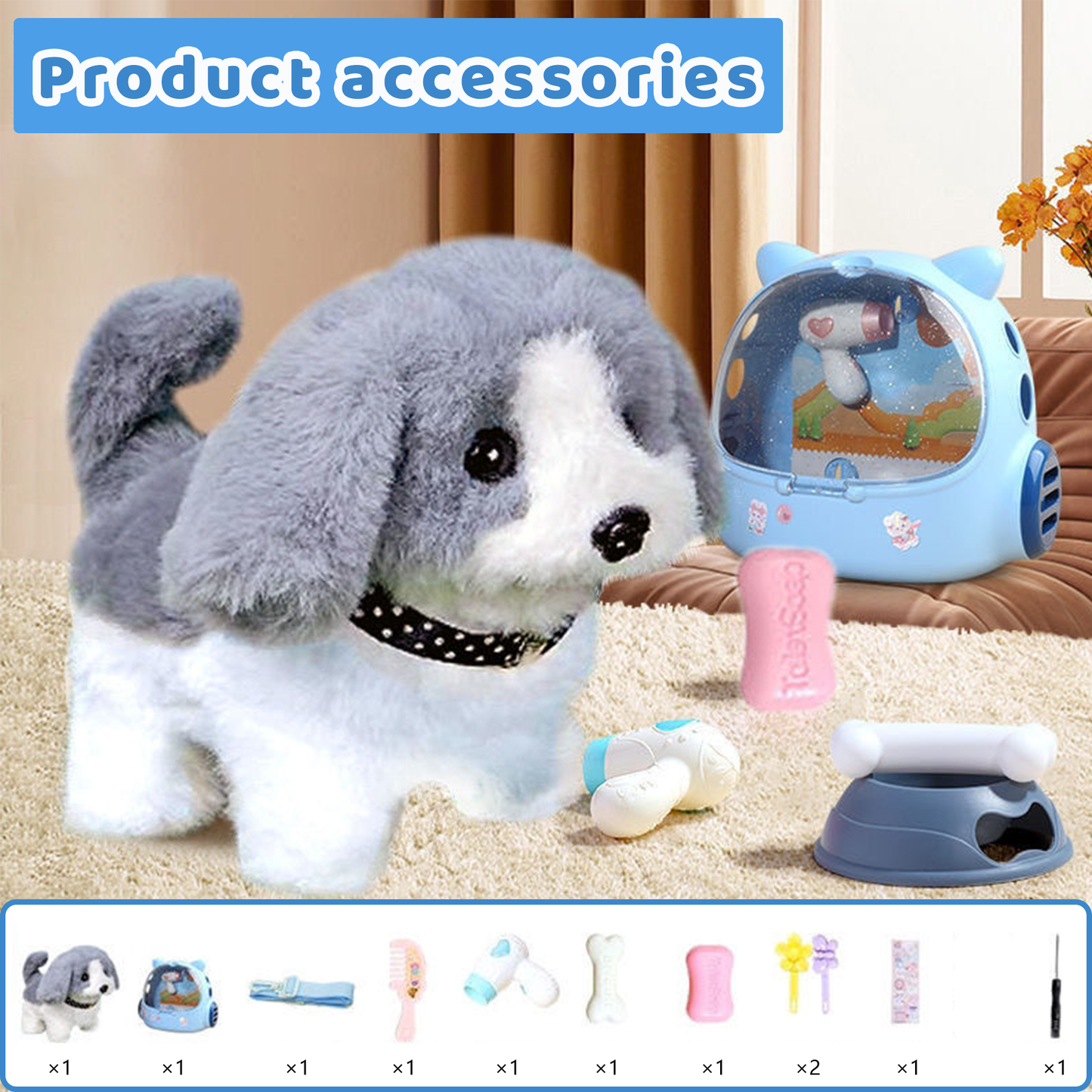 Plushdog Toy for Kids,Kids Electronic Pets,Toy Dog That Walks and Barks,Kids Puppy Toy With Space Cabin Kennel,A Total of 12 Pcs,Best 2 years old girl toys