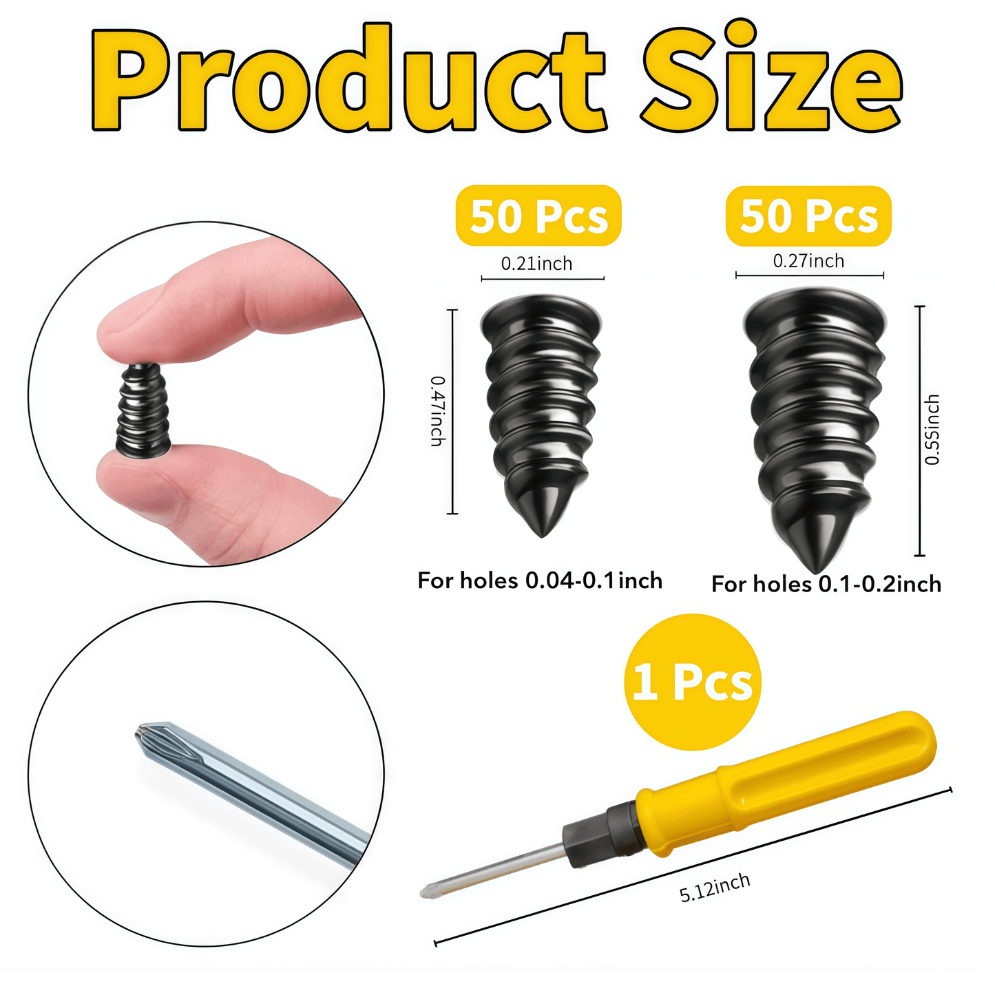 100 Pcs Tire Repair Rubber Nail Kit, Spiral Rubber Tire Plugs, Vacuum Tire Repair Kit with Screwdriver, Tire Plug Kit Fast Self-Service Tool for Car, Truck, Motorcycle, Tractor Tire Puncture Repair