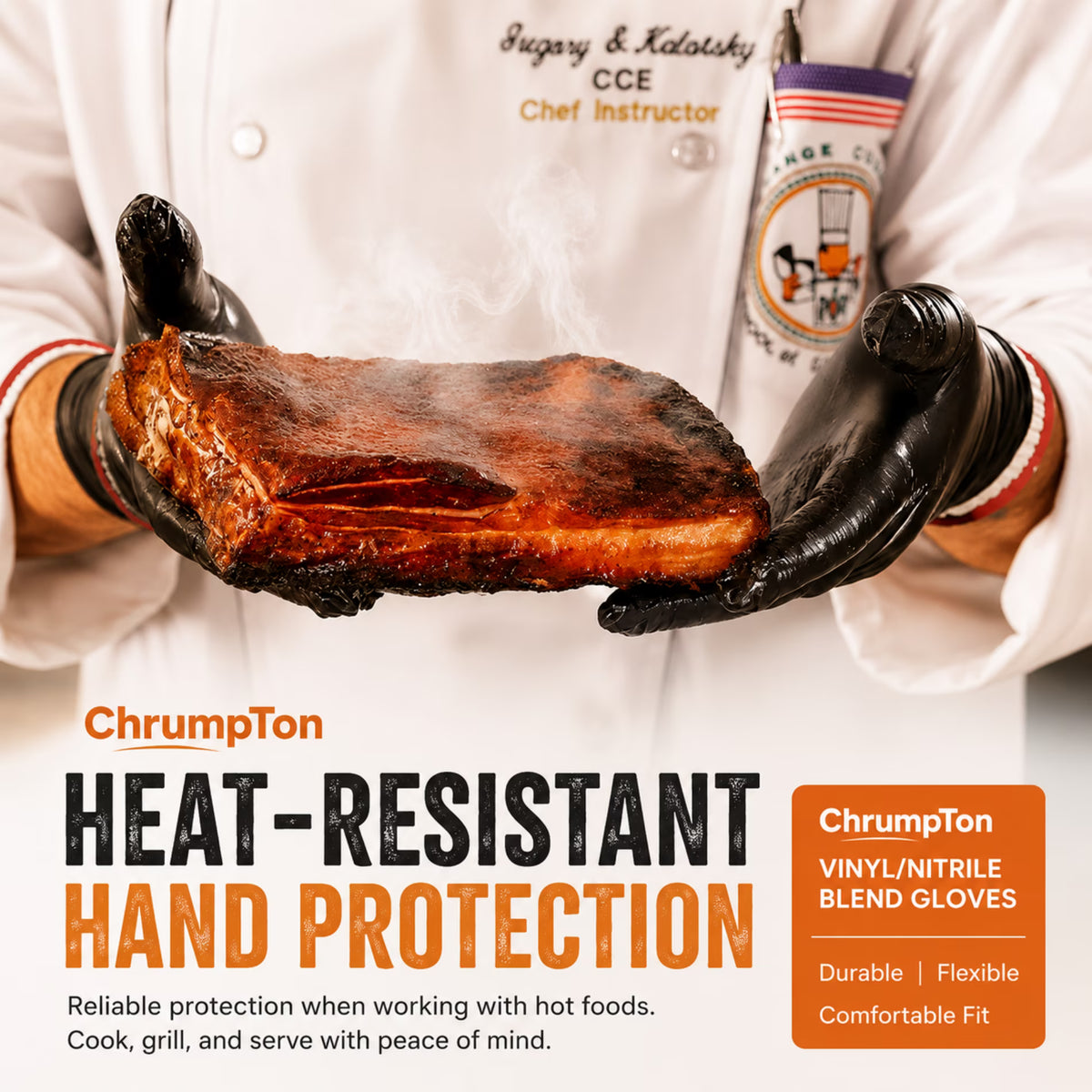 ChrumpTon BBQ Gloves for Grilling, Heat Resistant, for Barbecue Smoker, Cooking Hot Meat, Non-Slip Grip - Black Large