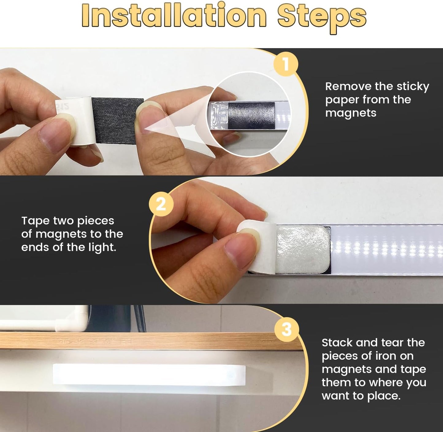6 Pack LED Under Cabinet Lights,Motion Sensor Light Strip Adhesive Sheet,3 Modes Dimmable Closet Light,Counter Lights for Kitchen Stairs,White,11.81 x 0.78 in