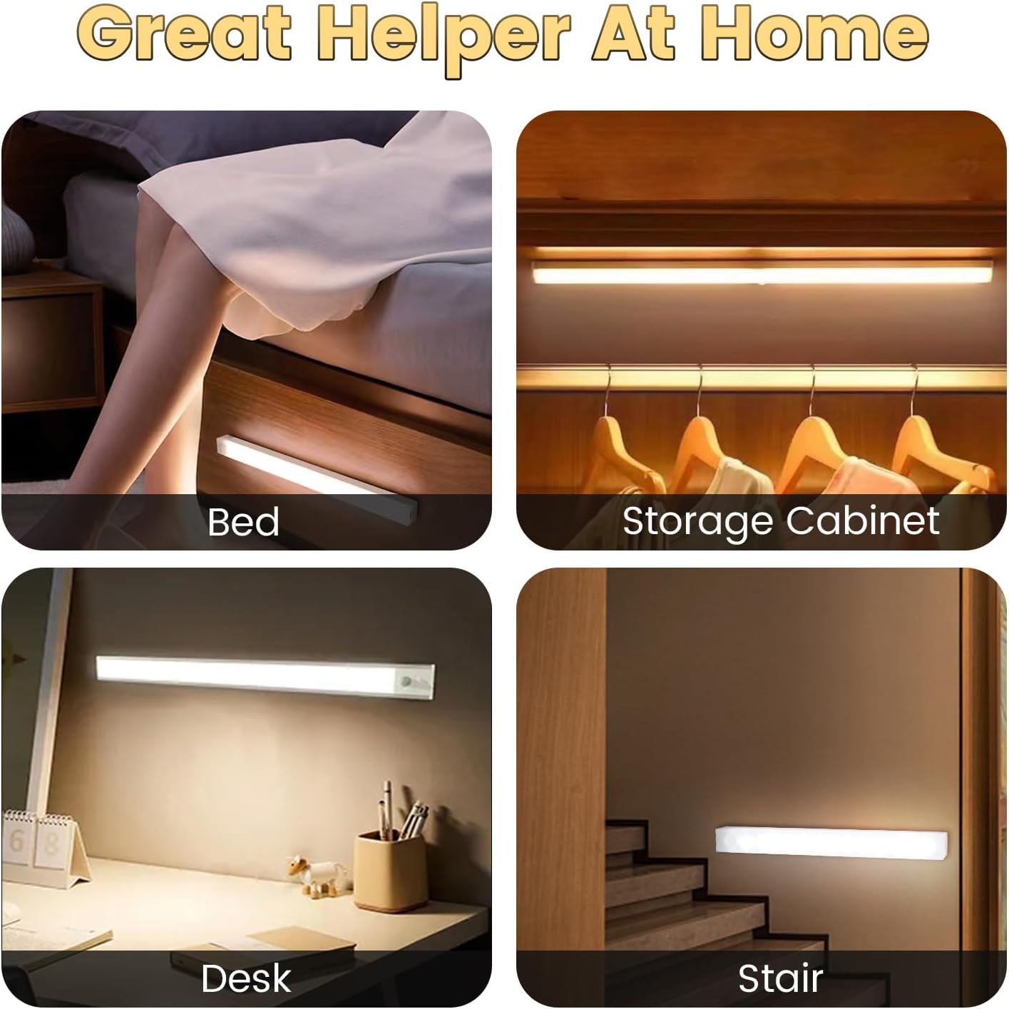 6 Pack LED Under Cabinet Lights,Motion Sensor Light Strip Adhesive Sheet,3 Modes Dimmable Closet Light,Counter Lights for Kitchen Stairs,White,11.81 x 0.78 in