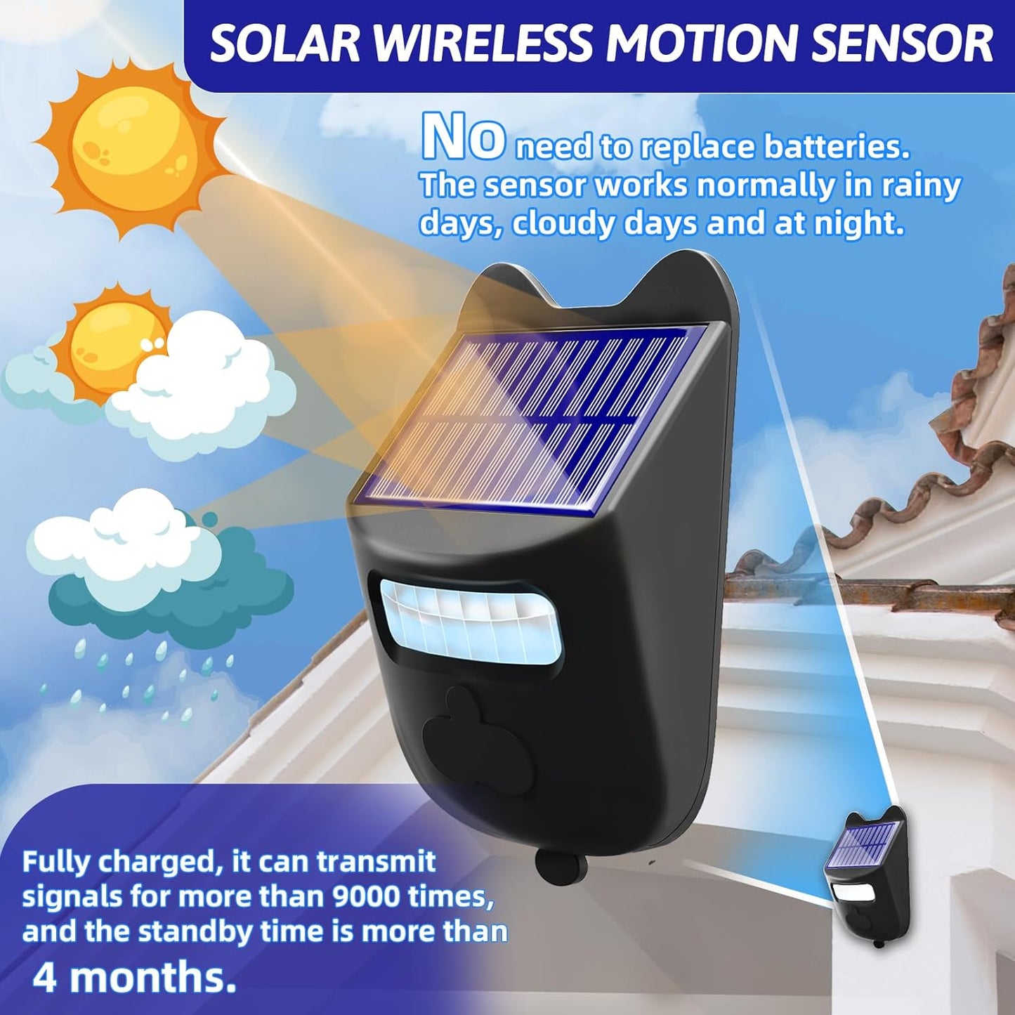 Solar Driveway Alarms Wireless,Outdoor Waterproof Motion Detector,700 ft Long Range Sensor,No Need Replace Batteries Security Driveway Alert System(1 Receiver 1 Sensor),Black