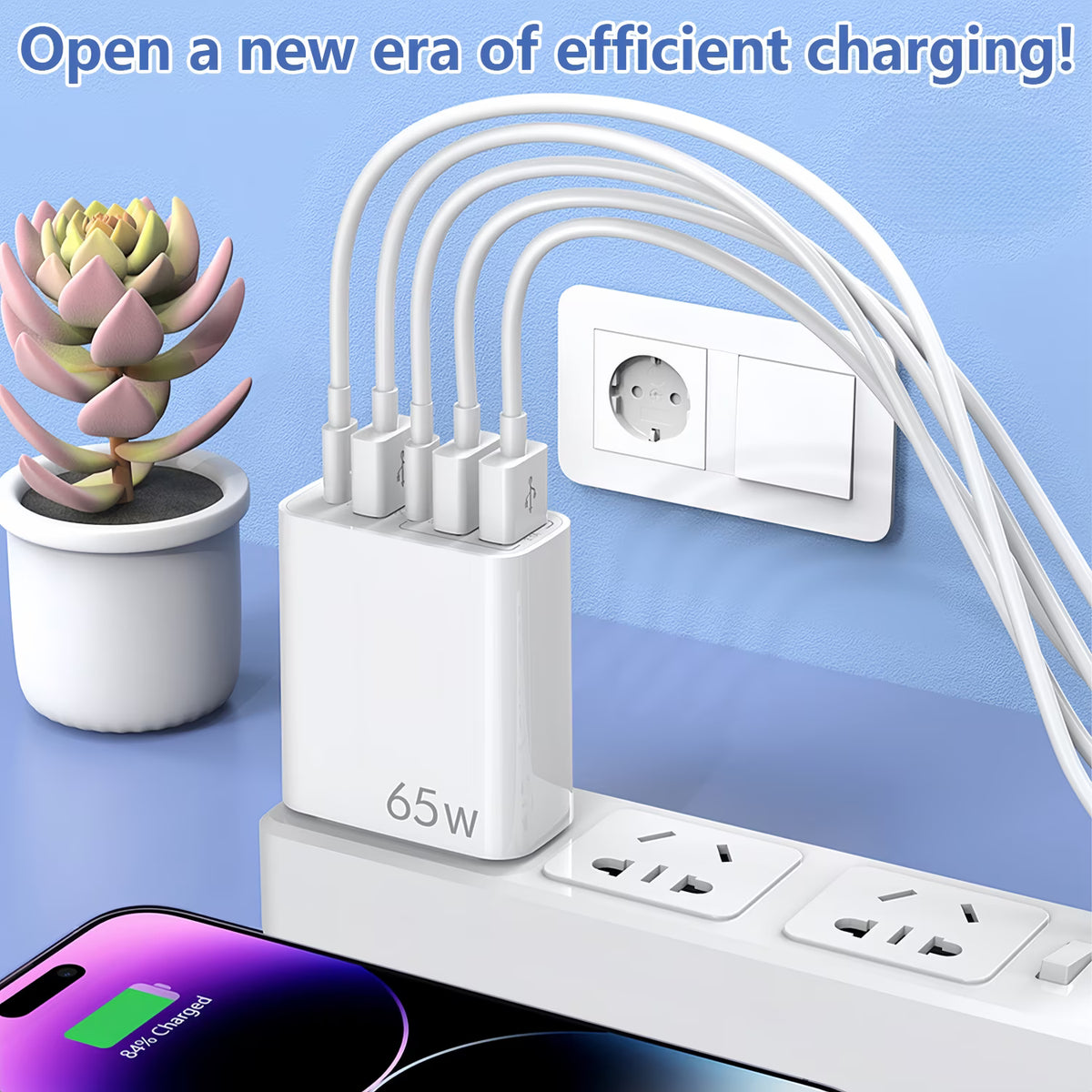QINIUXO USB C Charger Block, Fast Wall Charger, 5-Port Phone Charger with Type C Fast Charging, Compatible with Phones, Tablets & More, Home, Office & Travel Use, White (2-Pack)