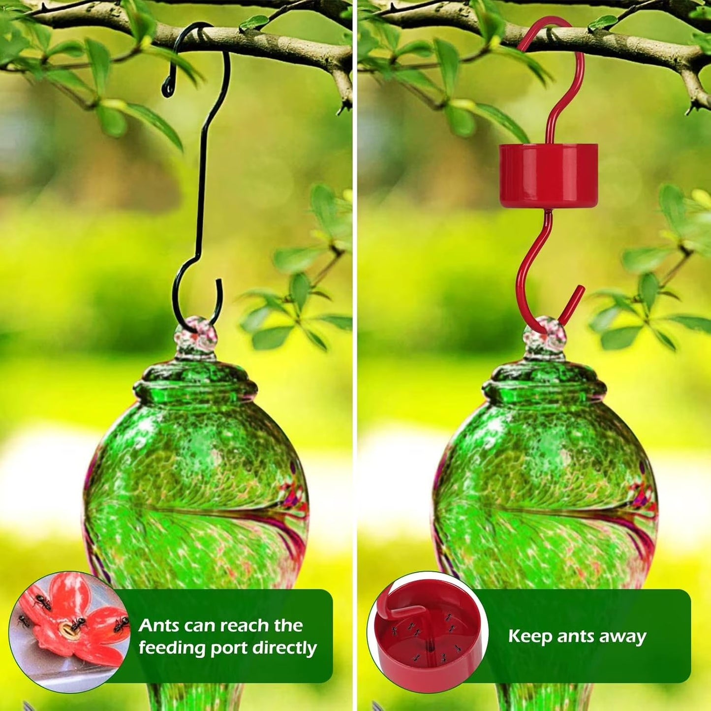 3-Pack Ant Moat for Hummingbird Feeders, Red Hummingbird Feeder Ant Guard, RustProof S Hooks with Cleaning Brushes and Hanging Chain for Bird Feeders