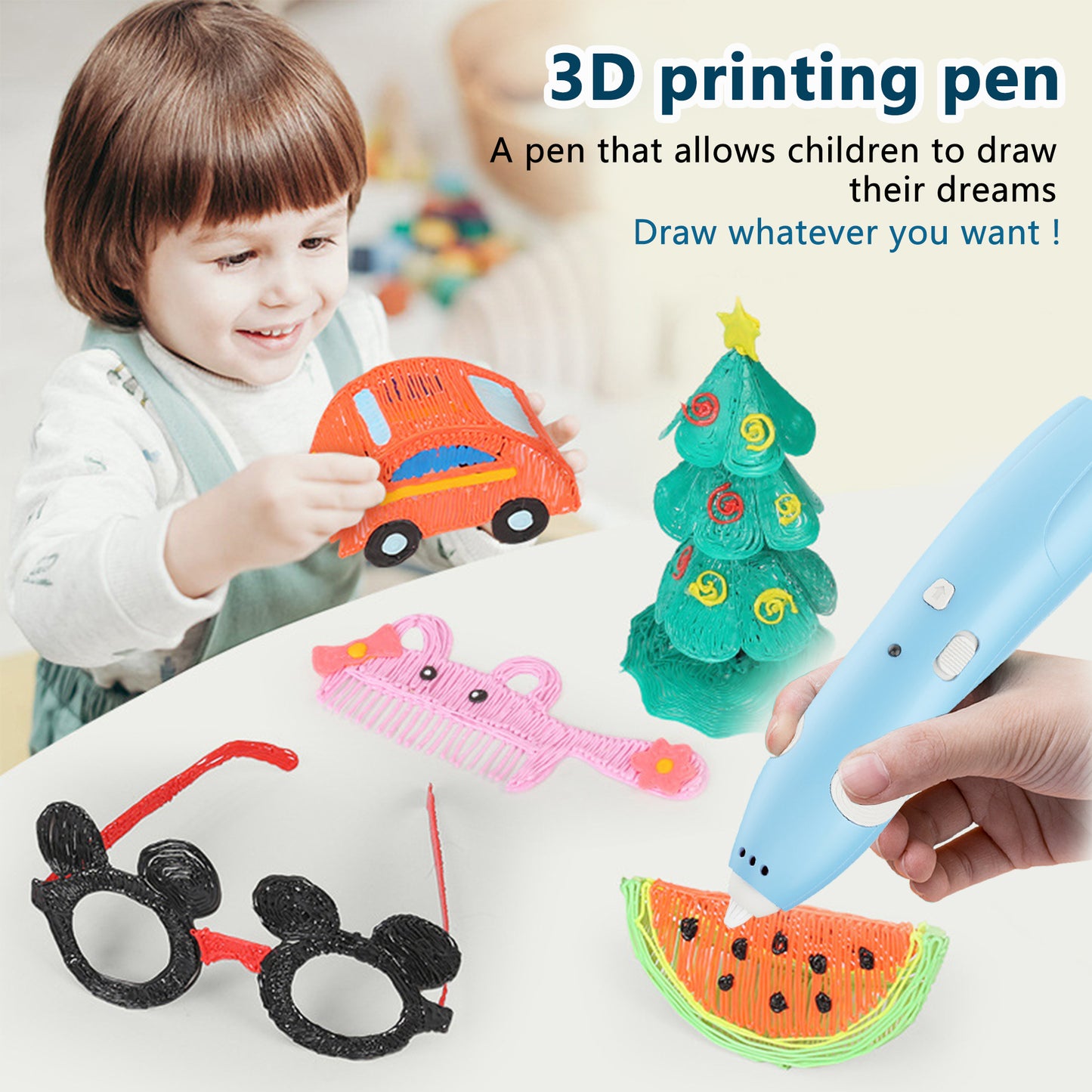 3D Pen Set for Kids,Kids Blue Wireless 3d Printing Pen with 13 3D Pen Filaments,Two-speed Adjustable,Home & School Art Activity Set,Educational Toy for Boys & Girls Ages 6+