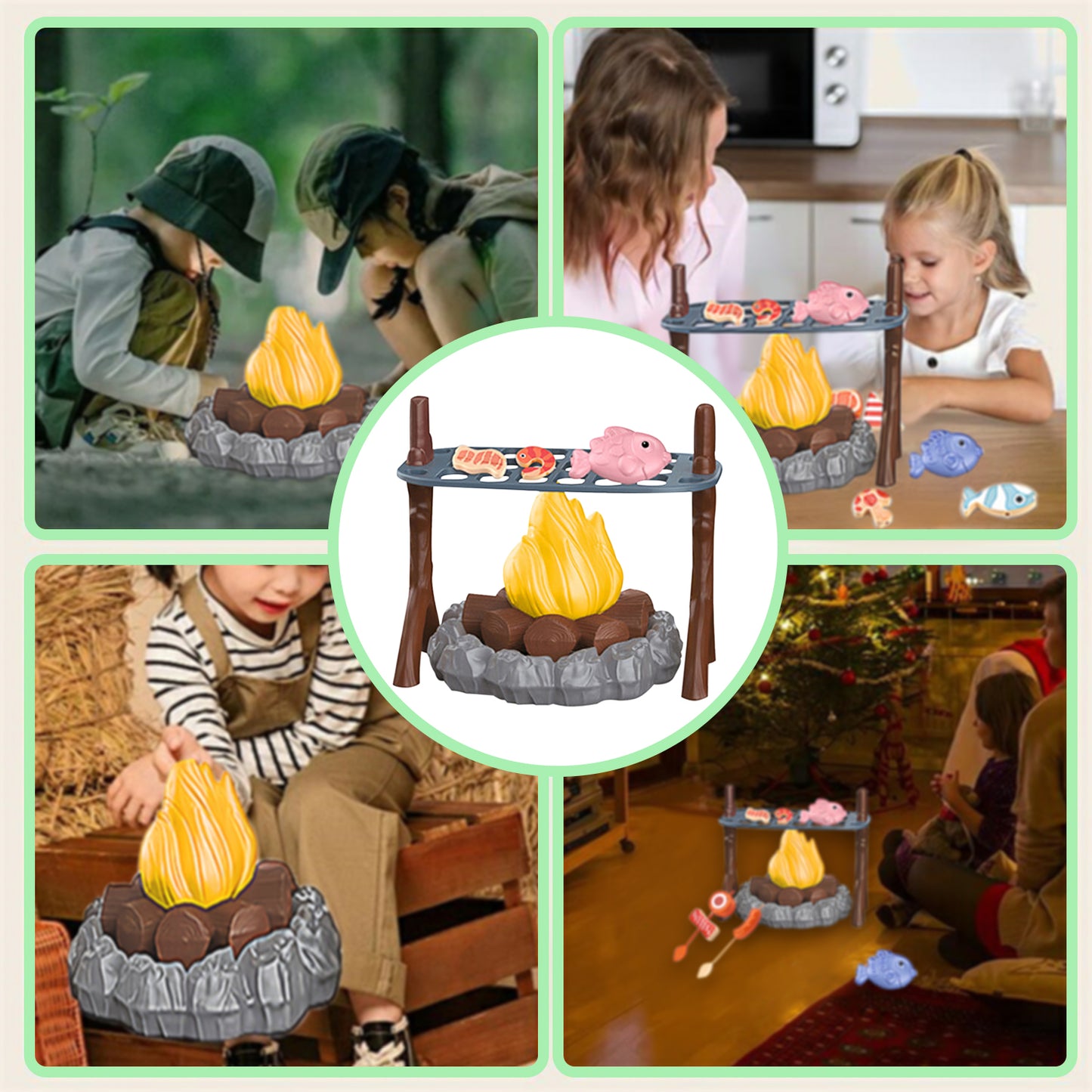 Pretend Campfire Play Set,Toy Campfire for Kids Ages 3+,Pretend to Barbecue with Cooking Toys,Fake Campfire with Lights and Sounds