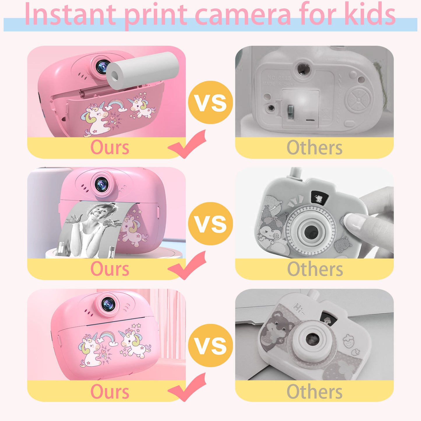 QINIUXO Instant Print Camera,HD Digital Camera,Pink Camera,Christmas Gift