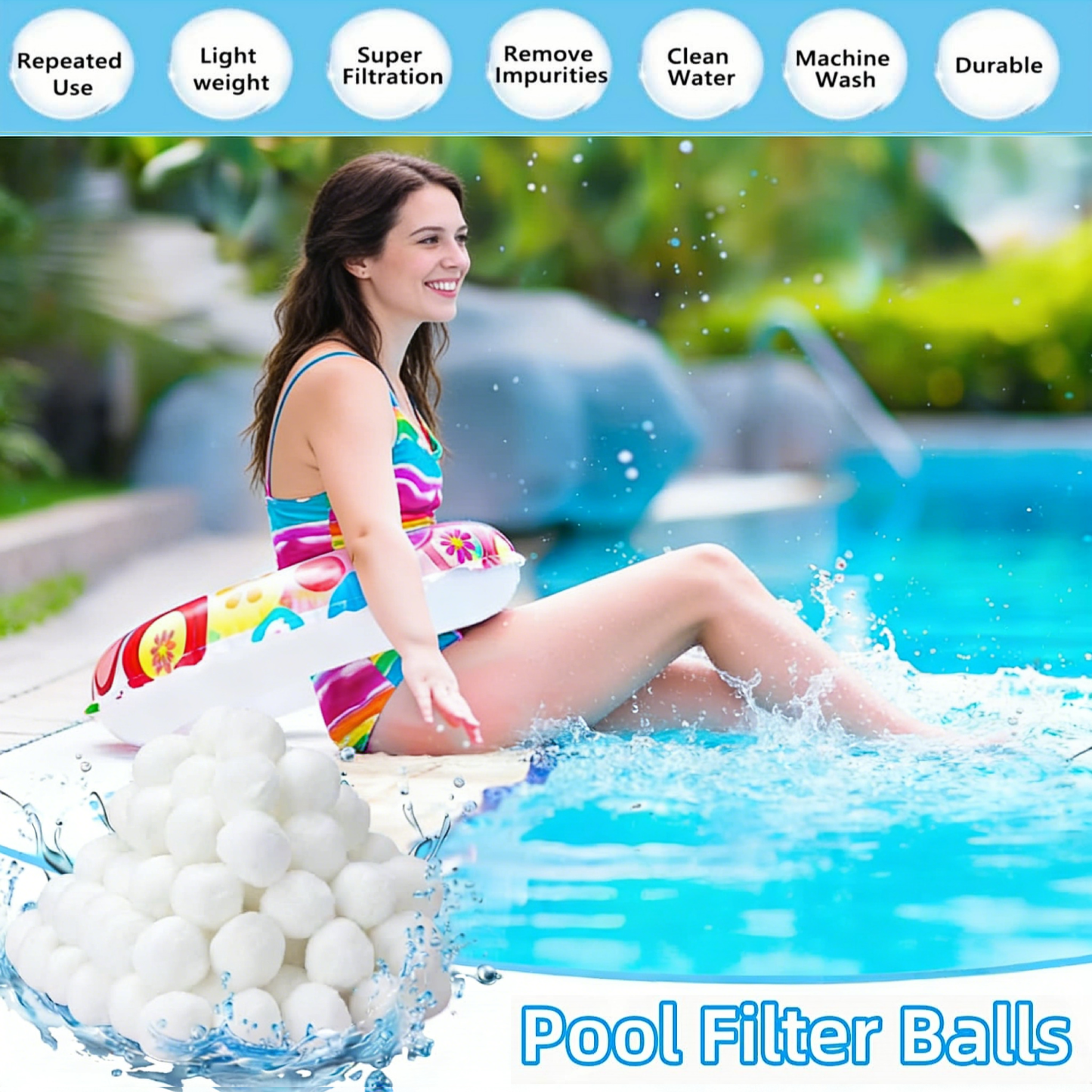 0.88 lbs Pool Filter Balls for Sand Filter, Reusable White Fiber Filter Media Balls, Replace Pool Filter Sand for Aquarium Tank, Pools Sand Filter Systems