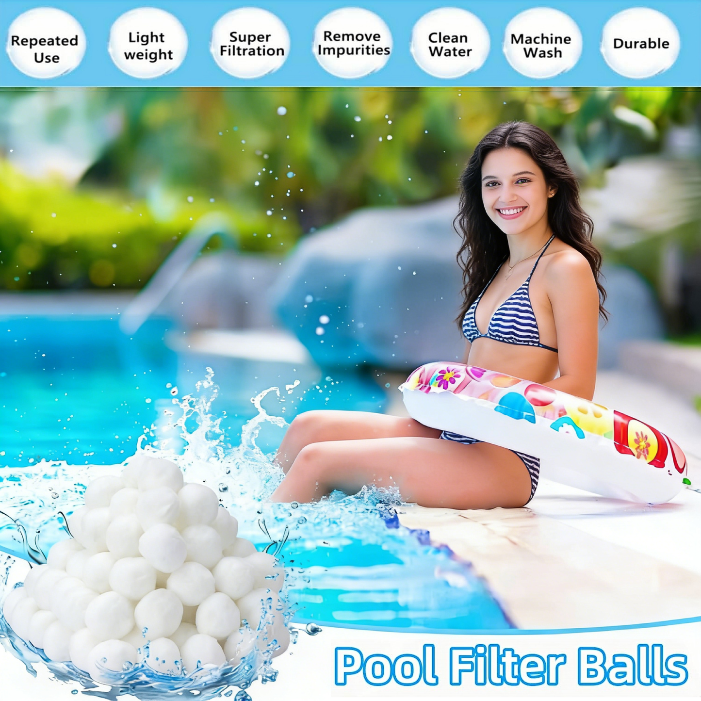1.76 lbs Pool Filter Balls for Sand Filter, Reusable White Fiber Filter Media Balls, Replace Pool Filter Sand for Aquarium Tank, Pools Sand Filter Systems