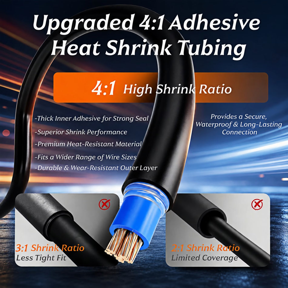 ChrumpTon 7-Size Heat Shrink Tubing Roll Kit, 4:1 Adhesive-Lined, 36 Ft, Marine Grade, Waterproof, Insulated & Sealed, Oil-Resistant & Durable for Automotive, Electrical & DIY Use (Black)
