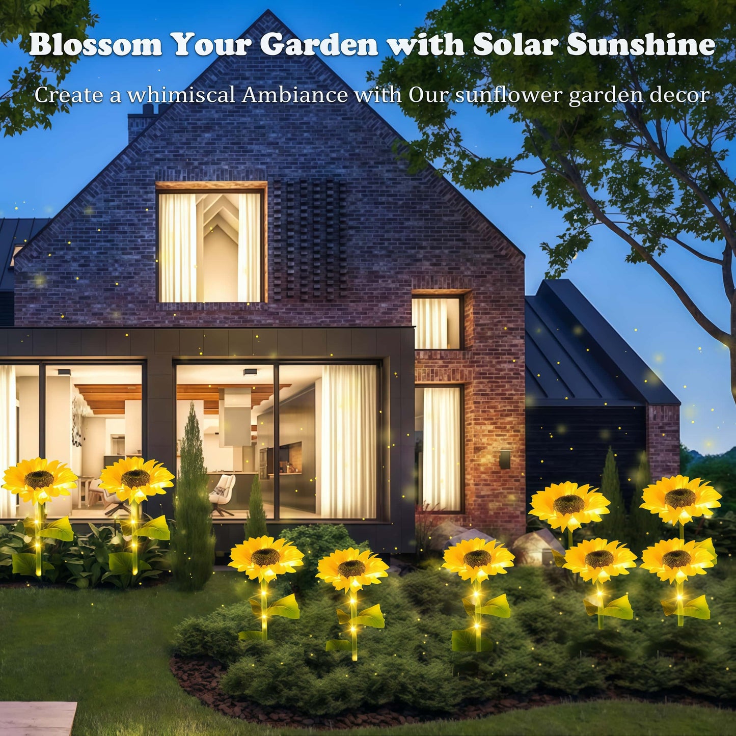 4 Pack Solar Garden Lights, Solar Sunflower Lights Outdoor Waterproof with Auto On/Off, Solar Lights for Patio Lawn Outdoor Decor, Yellow