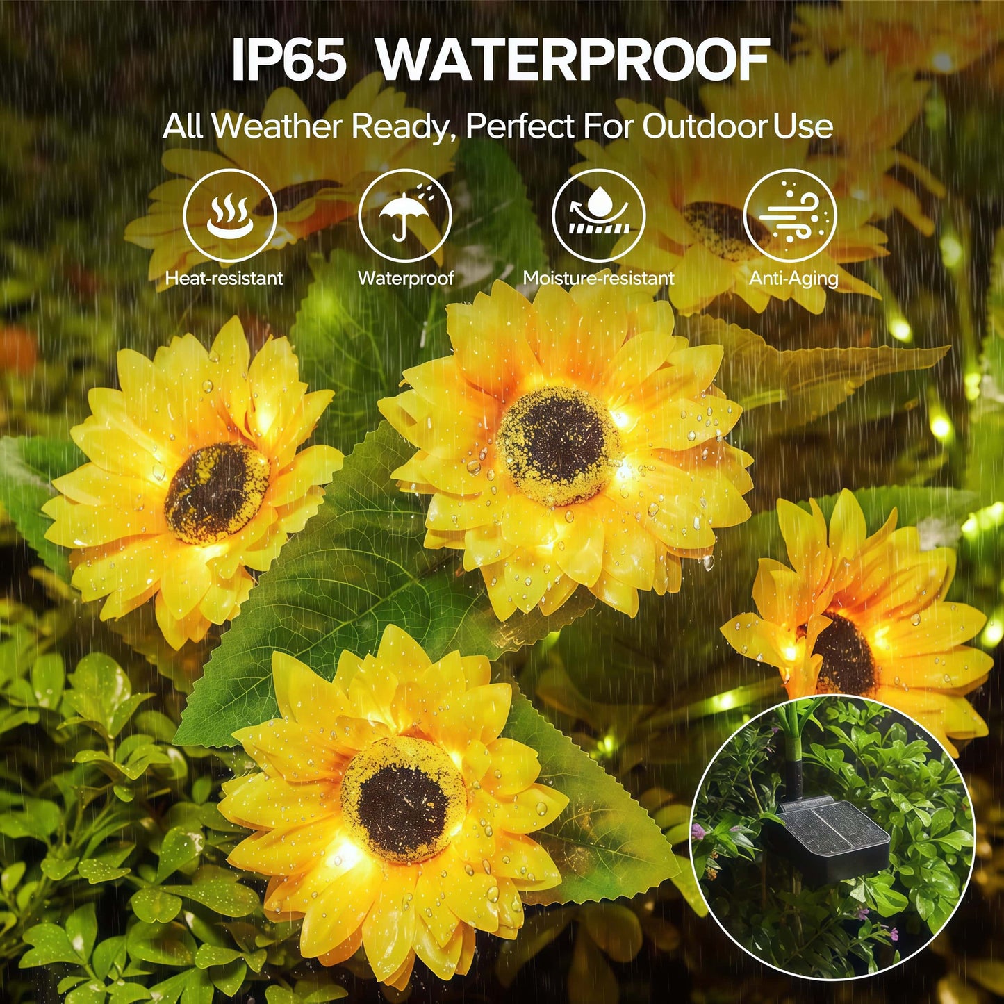 4 Pack Solar Garden Lights, Solar Sunflower Lights Outdoor Waterproof with Auto On/Off, Solar Lights for Patio Lawn Outdoor Decor, Yellow