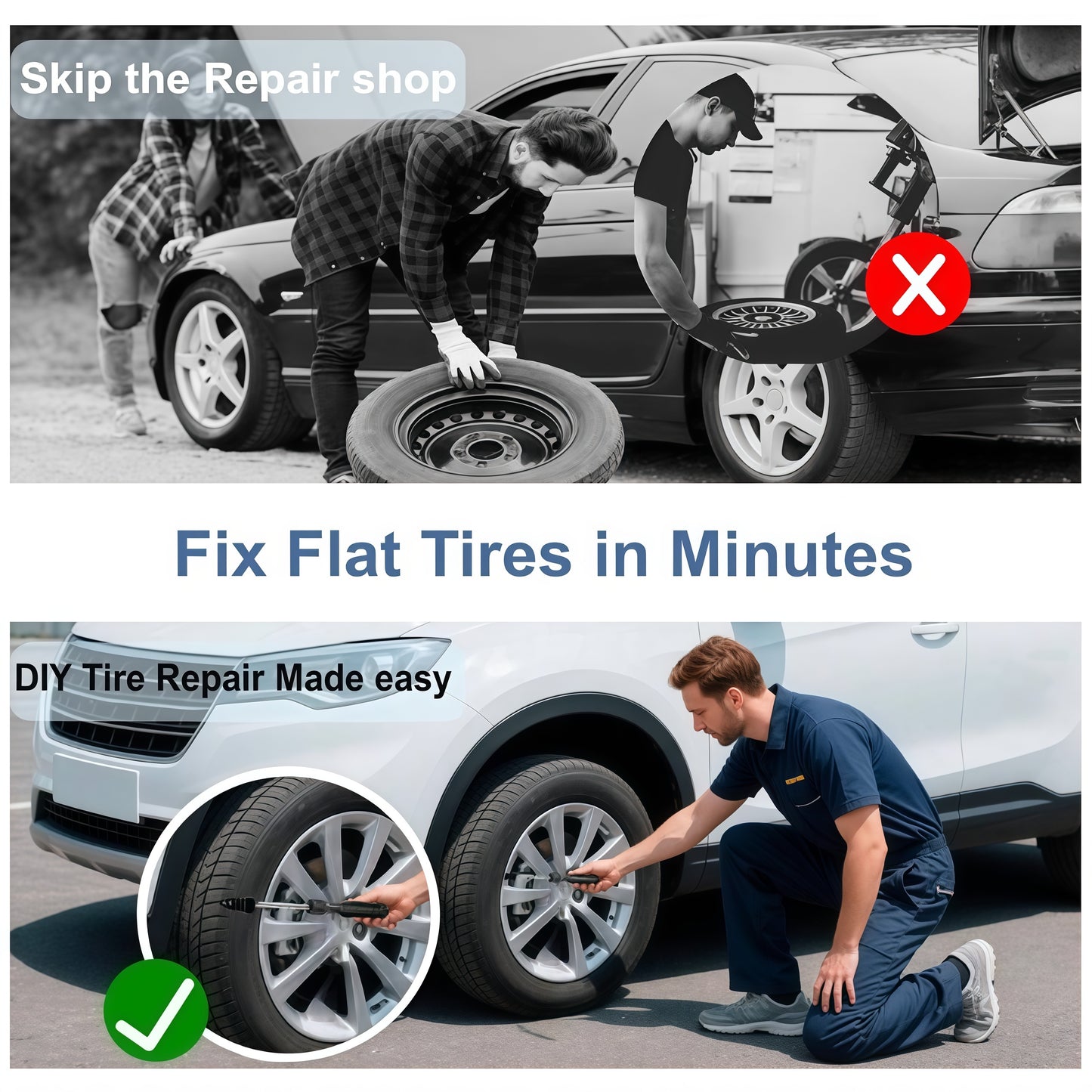 100 Pcs Tire Repair Rubber Nail Kit, Spiral Rubber Tire Plugs, Vacuum Tire Repair Kit with Screwdriver, Tire Plug Kit Fast Self-Service Tool for Car, Truck, Motorcycle, Tractor Tire Puncture Repair