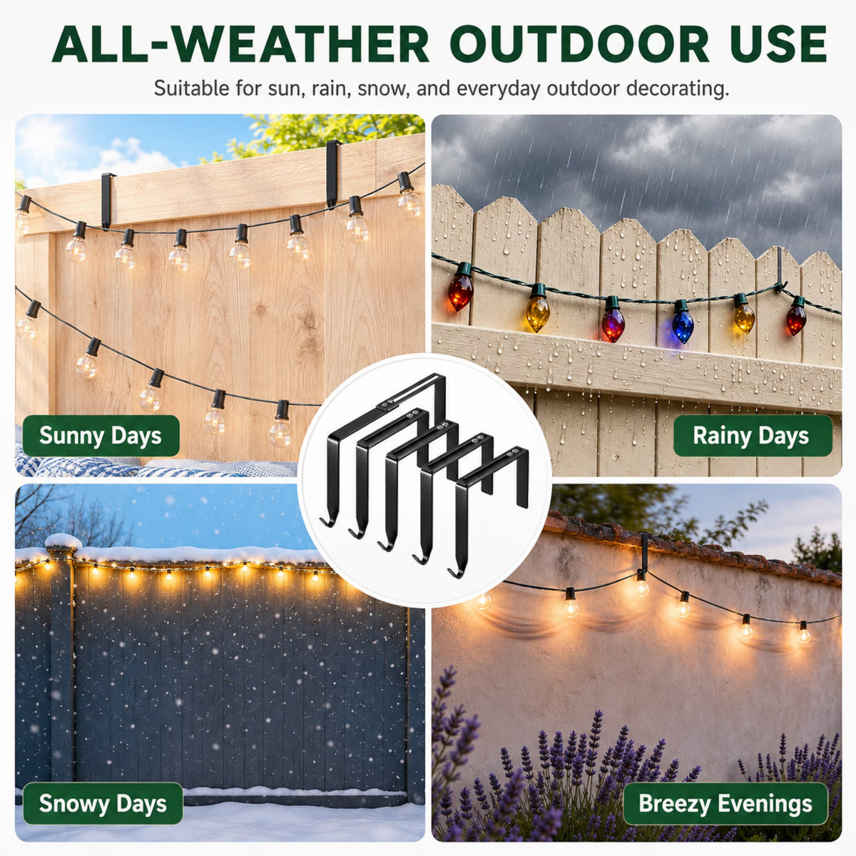 ChrumpTon 16 Pack Adjustable Outdoor Light Hooks, Metal Over-the-Wall Hangers for String Lights, Fits 3.2–6 Inch Wide Wall and Fence Tops, for Brick, Concrete Block, Railings and Patio Décor