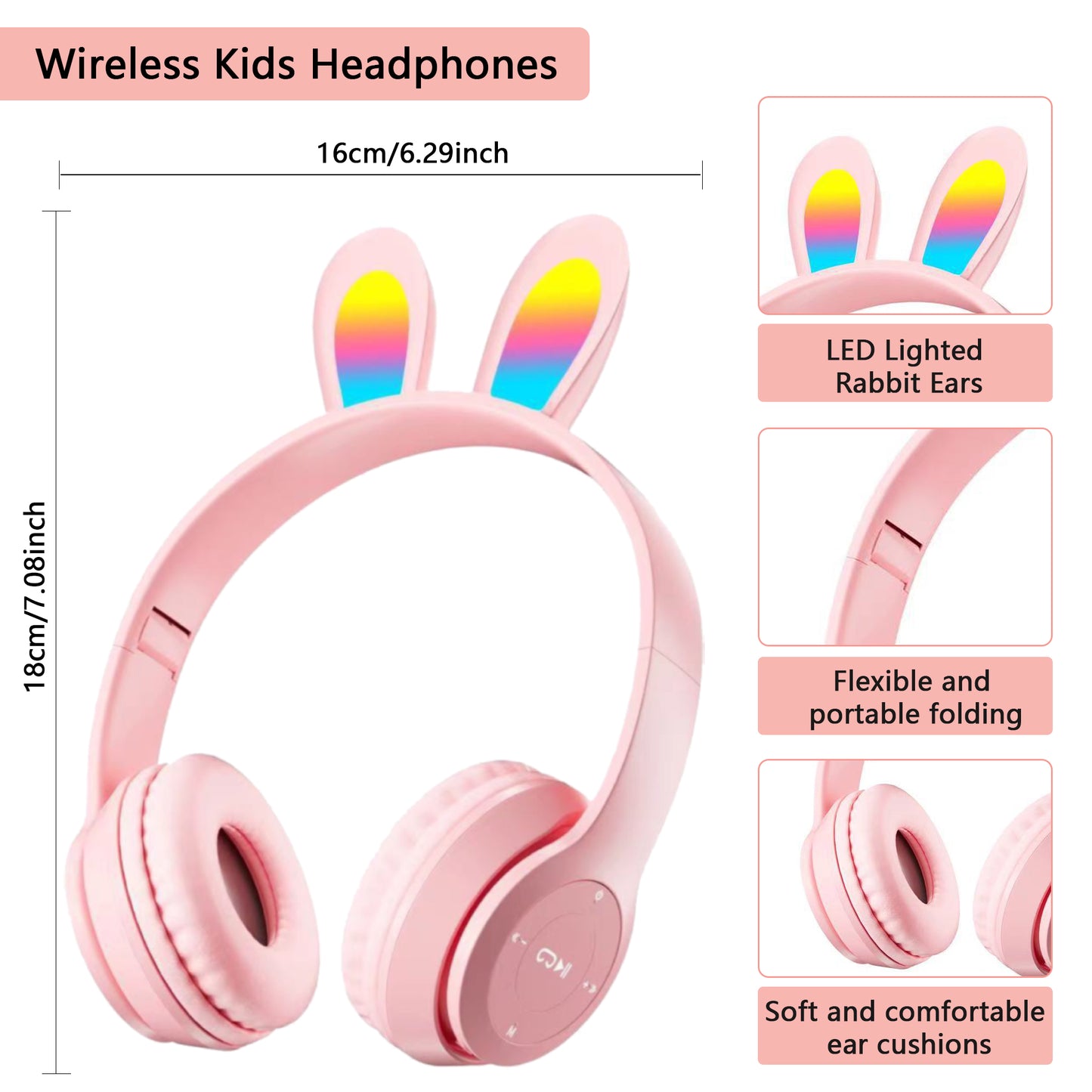 Wireless Headphones for Kids,2 Pack Rabbit Ear Bluetooth Over Ear Headphones with Microphone for Mobile Phones,Tablets,Computers,for Girls Boys