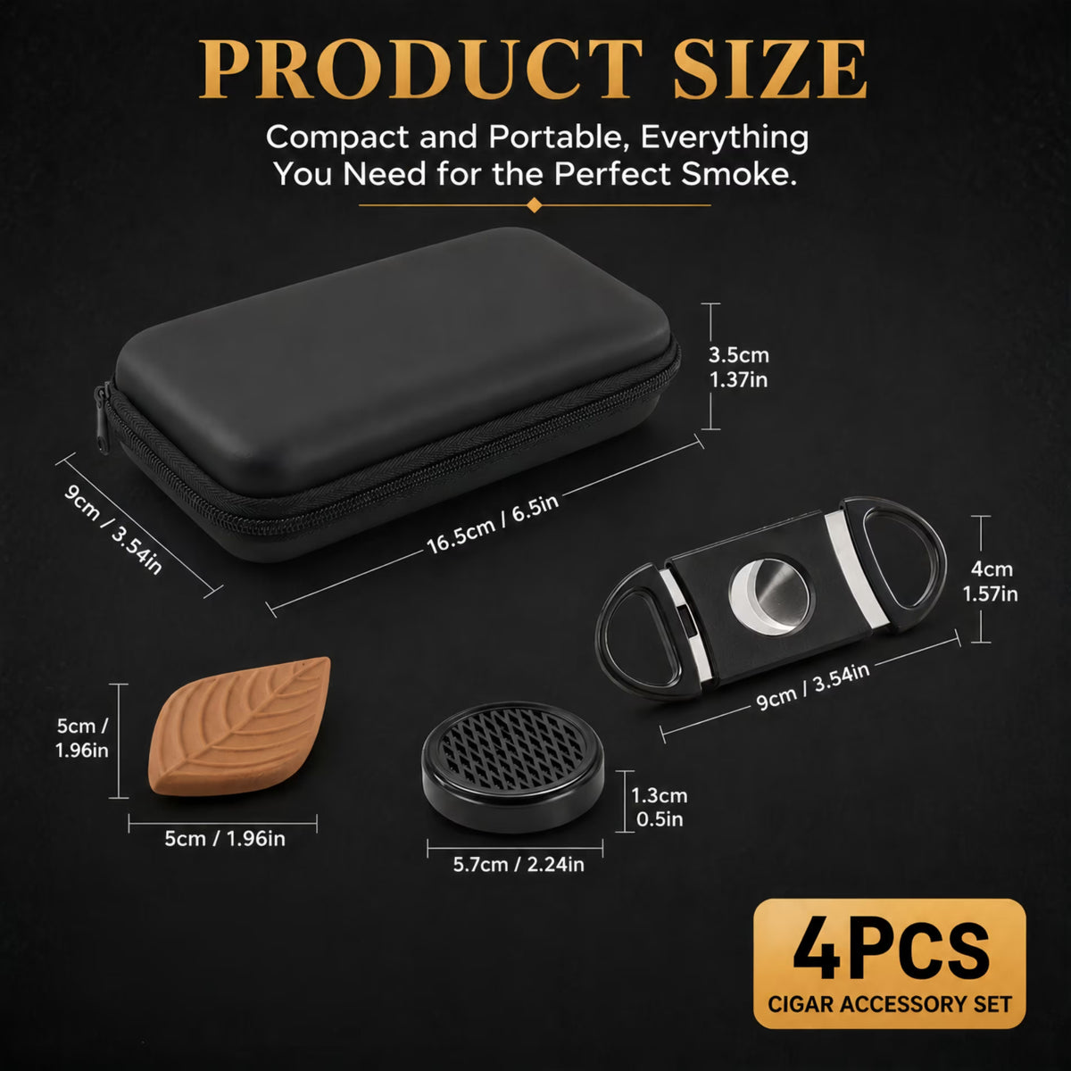 ChrumpTon Portable Cigar Travel Case with Cutter, Humidifier & Moisture Tablet – Black Cigar Storage Box, Men’s Gift Accessory (Cigar Not Included)