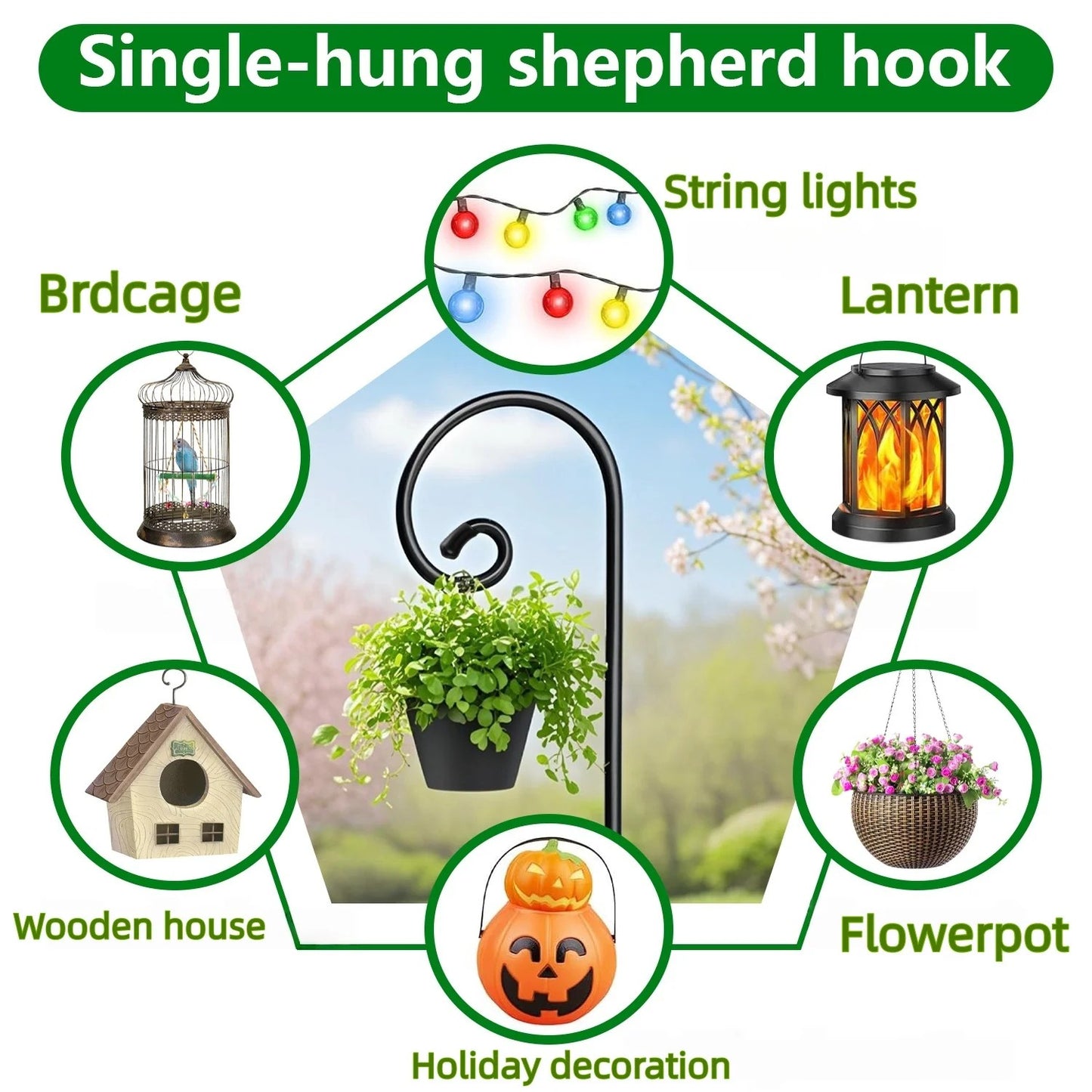 2 Pack 48 Inch Shepherds Hooks for Outdoor, Heavy Duty Bird Feeder Pole with 5 Prong Base, Adjustable Shepherds Hook for Hummingbird Feeder, Lanterns, Plants, Wedding Decor