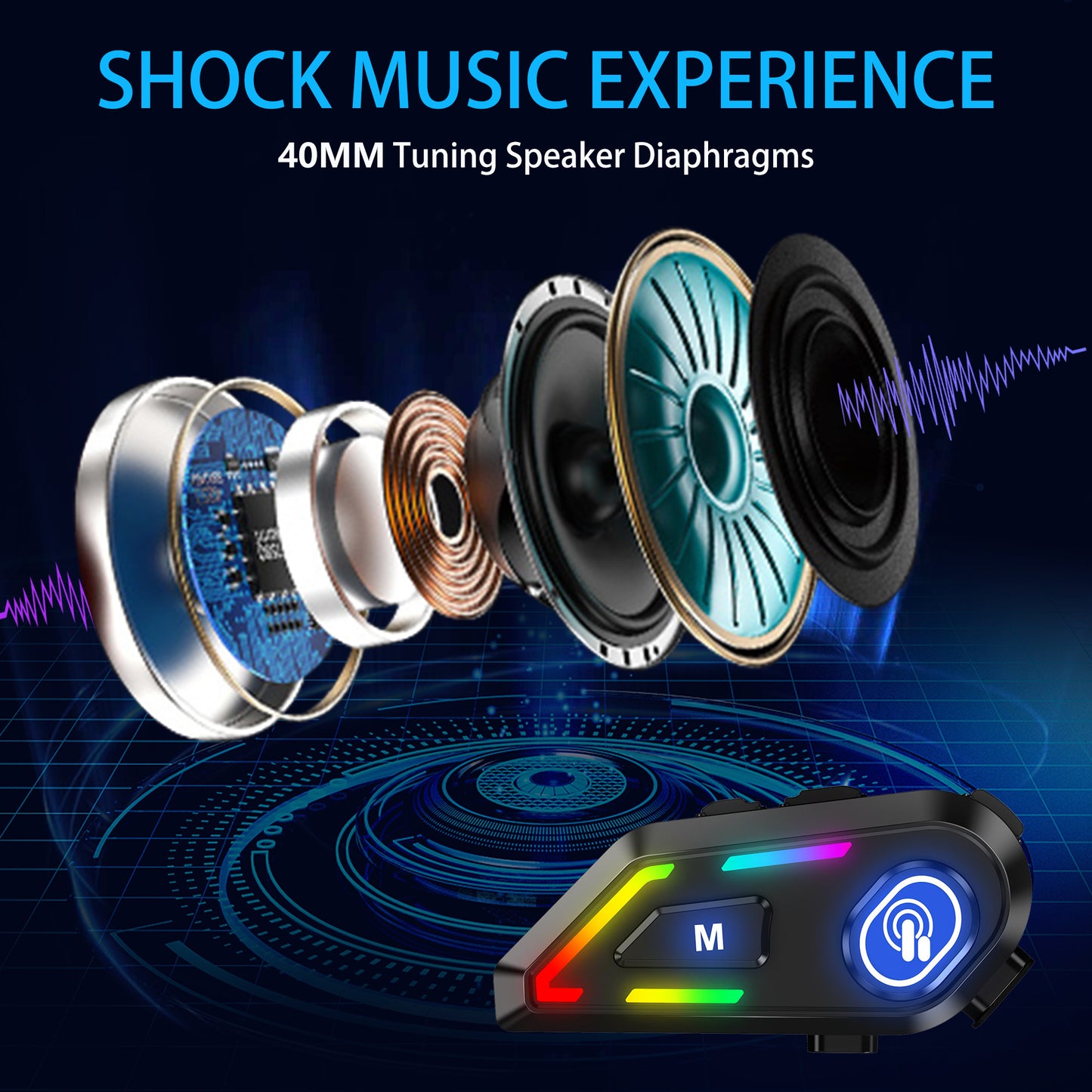 Motorcycle Headset with Colorful LED light,Motorcycle Helmet Headset Communication System,Motorcycle Helmet Speakers,Waterproof Noise Cancellation,Music Connection