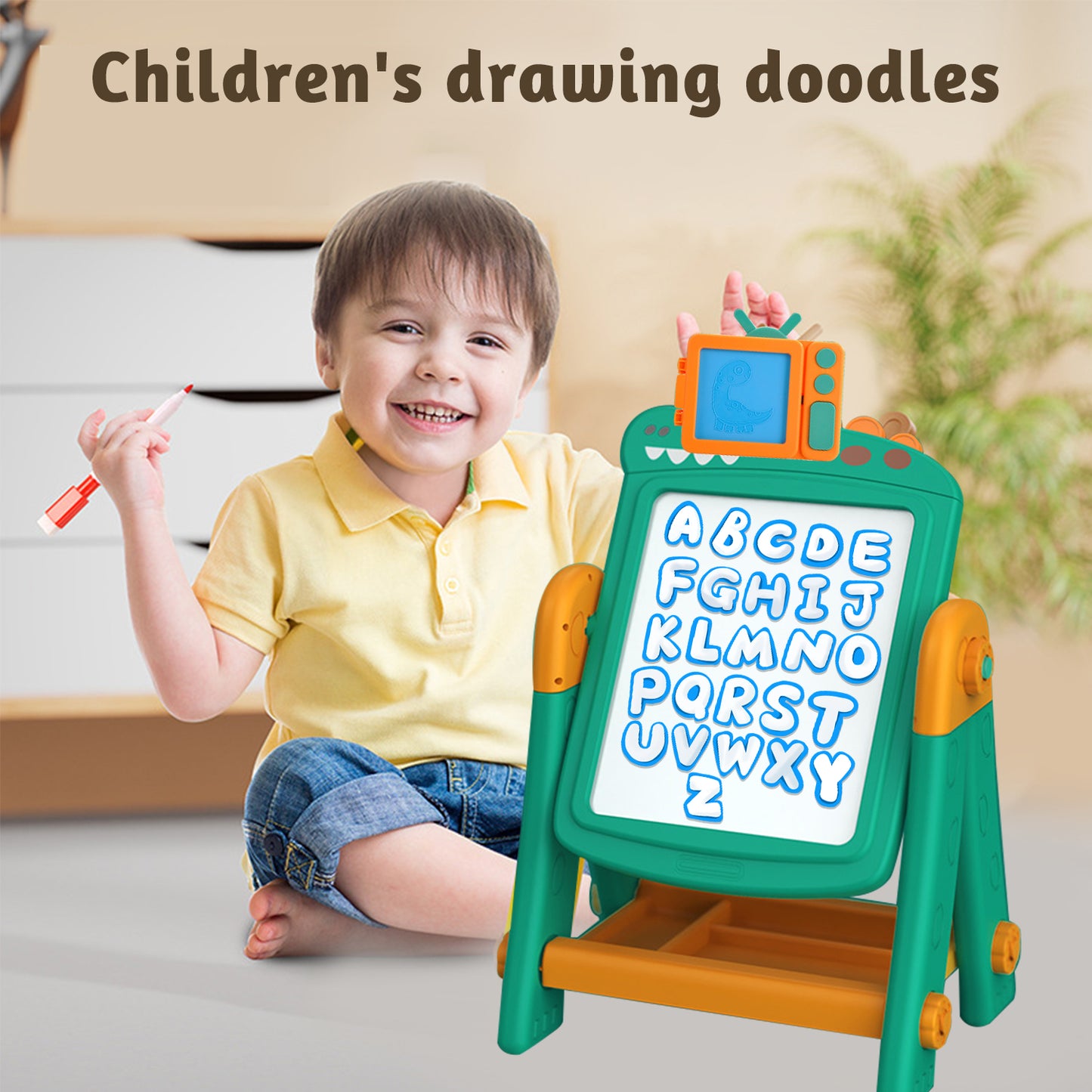 Art Easel for Kids,Kids Blackboard,3-in-1 Easel for Kids Ages 4-8,Double-sided Adjustable Standing Easel,Art Gifts and Educational Toys for Kids,Green